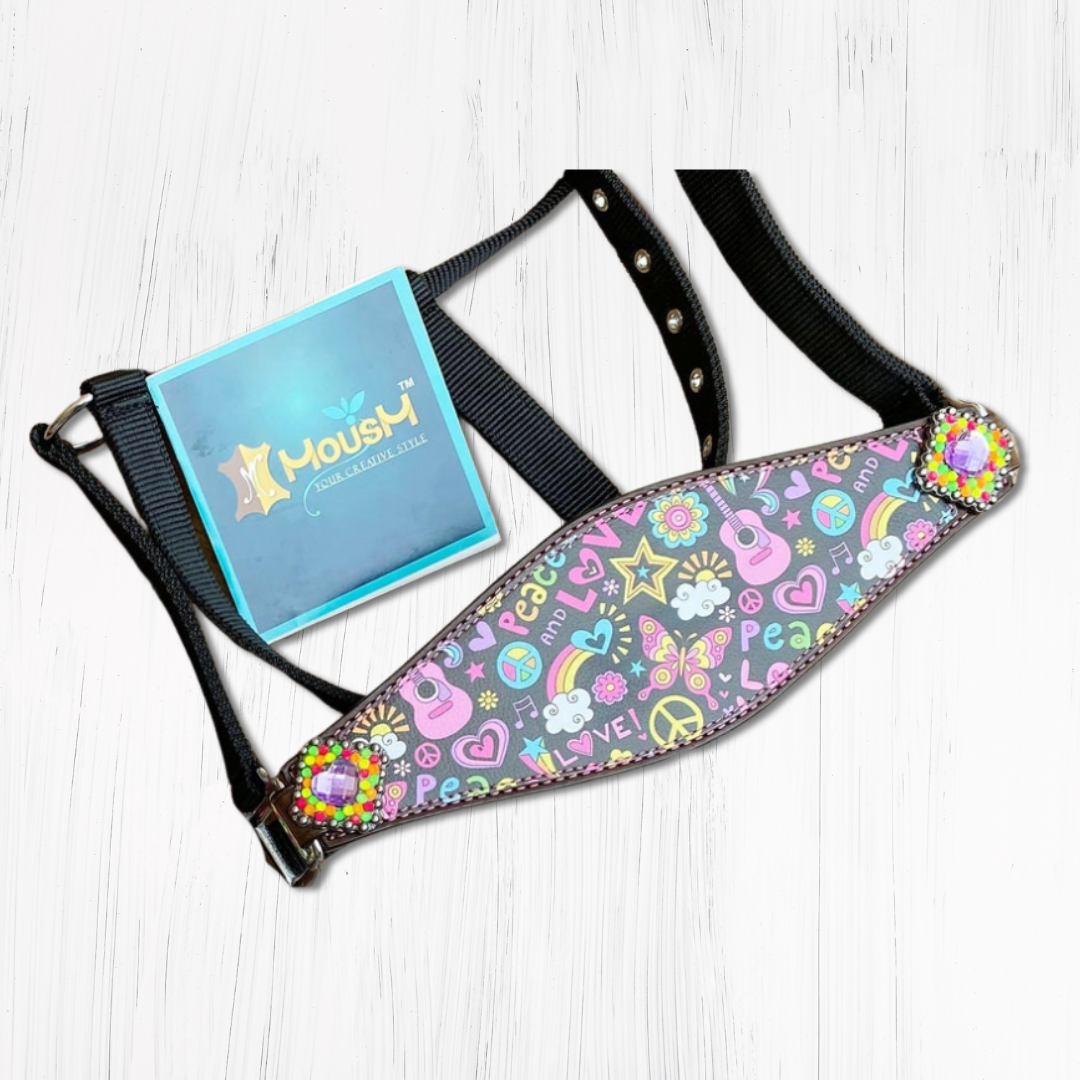 MOUSM Valentine’s Edition Western Headstall and Breast Collar Tack Collection – Western Bridle and Headstall Set Decorated with Printed Celebration Inlay & Copper Studs