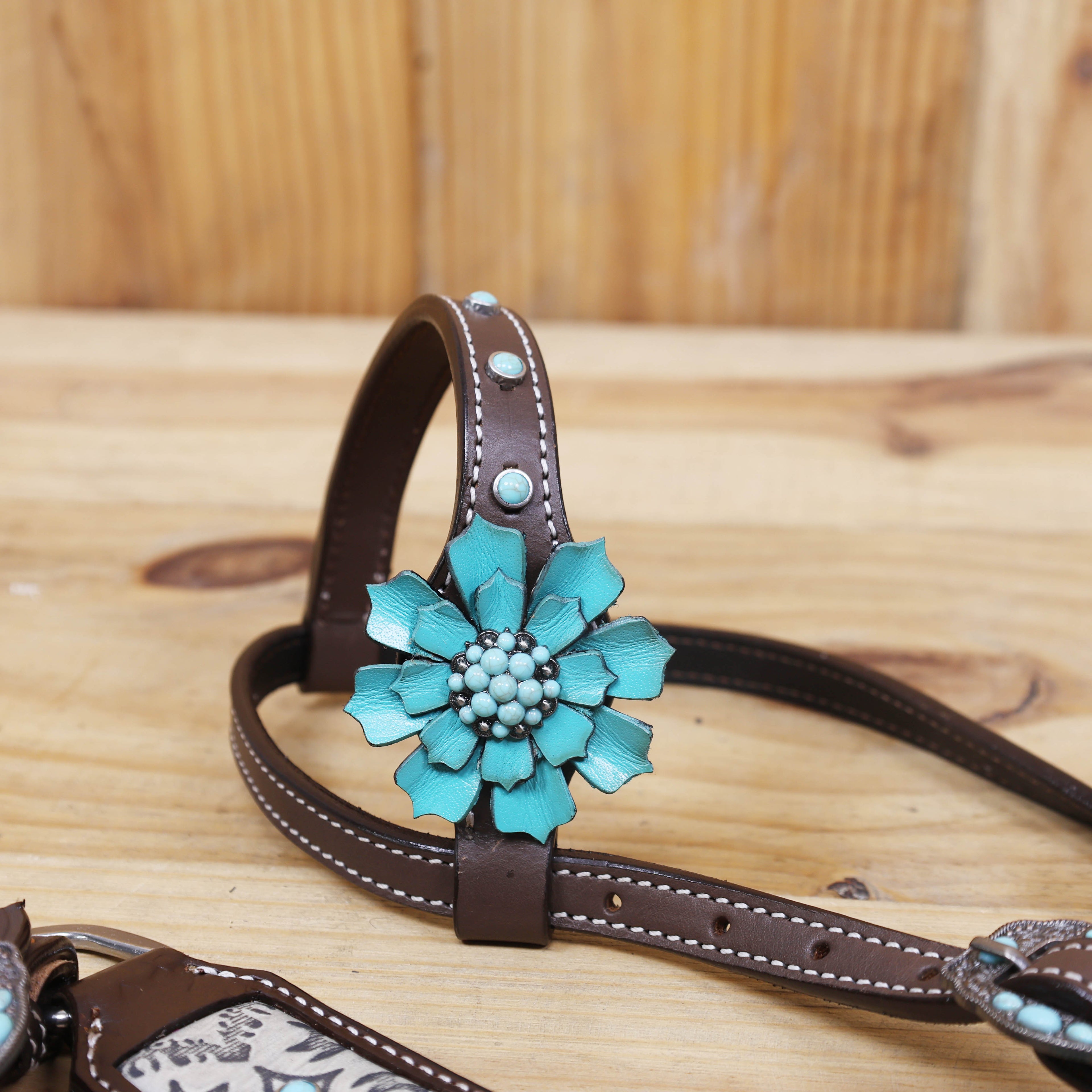 leather flower concho western headstall set