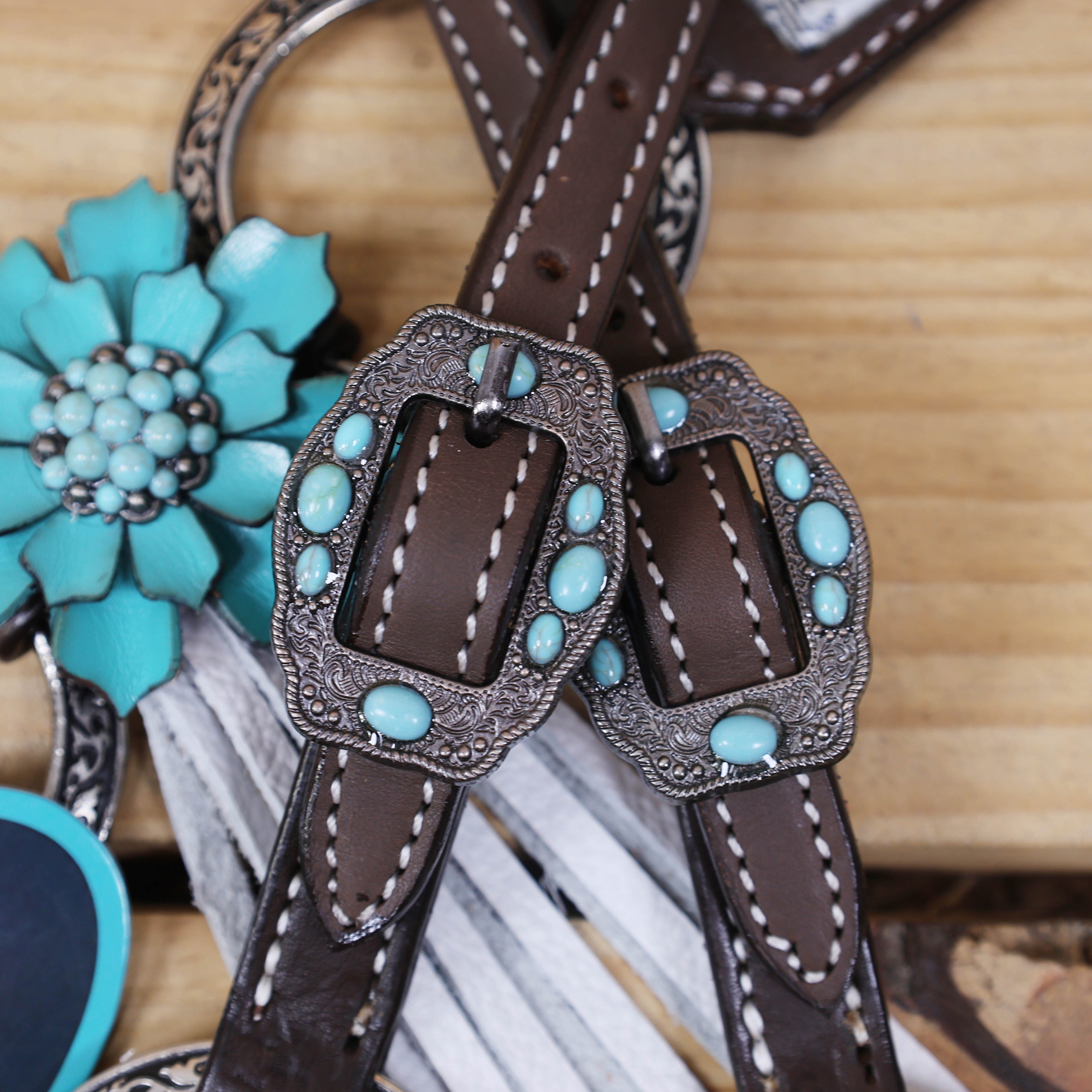 durable and stylish Antique Nickel buckles with turquoise stone