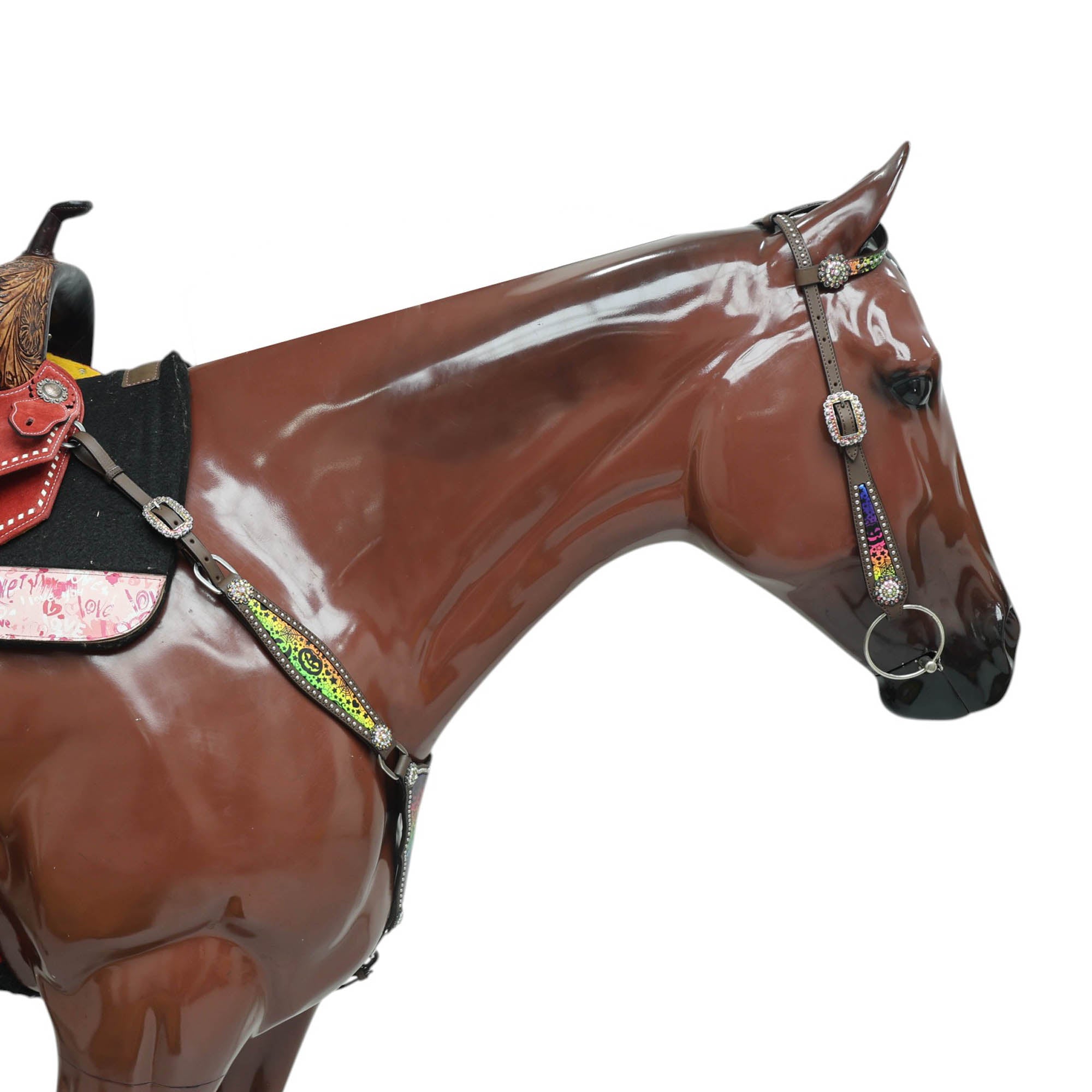 full average size horse western tack with multi color rhinestone berry conchos