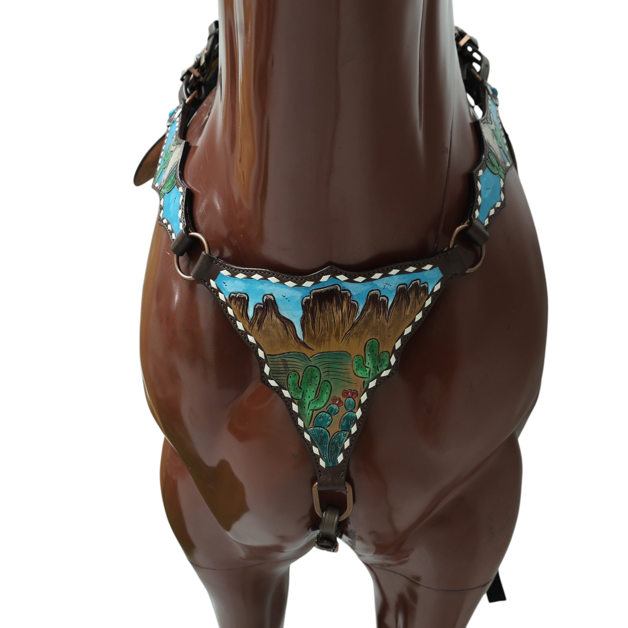 Gladiator-Style Breast Collar with White Rawhide Buck Stitching