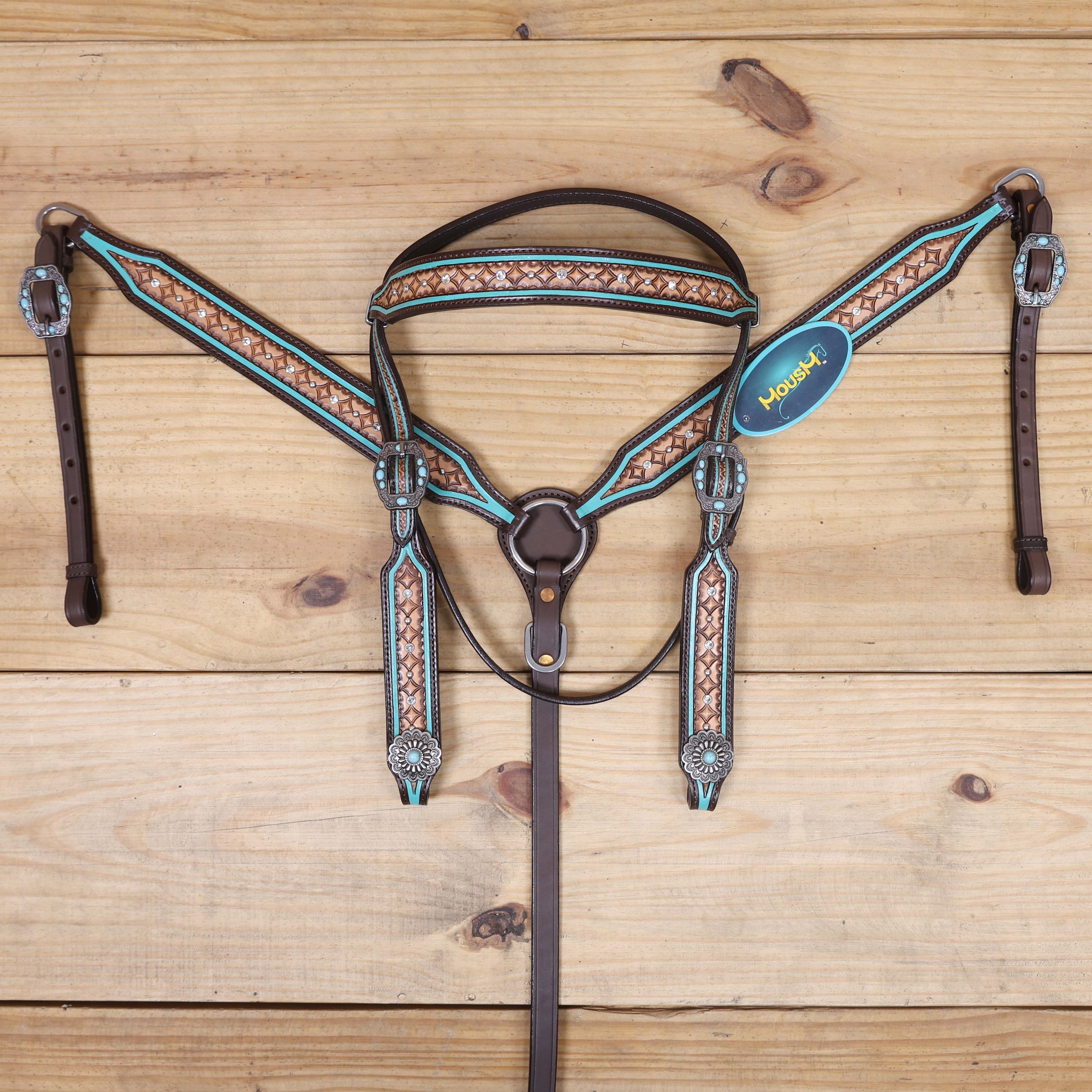 western browband headstall with silver studs and turquoise hardware