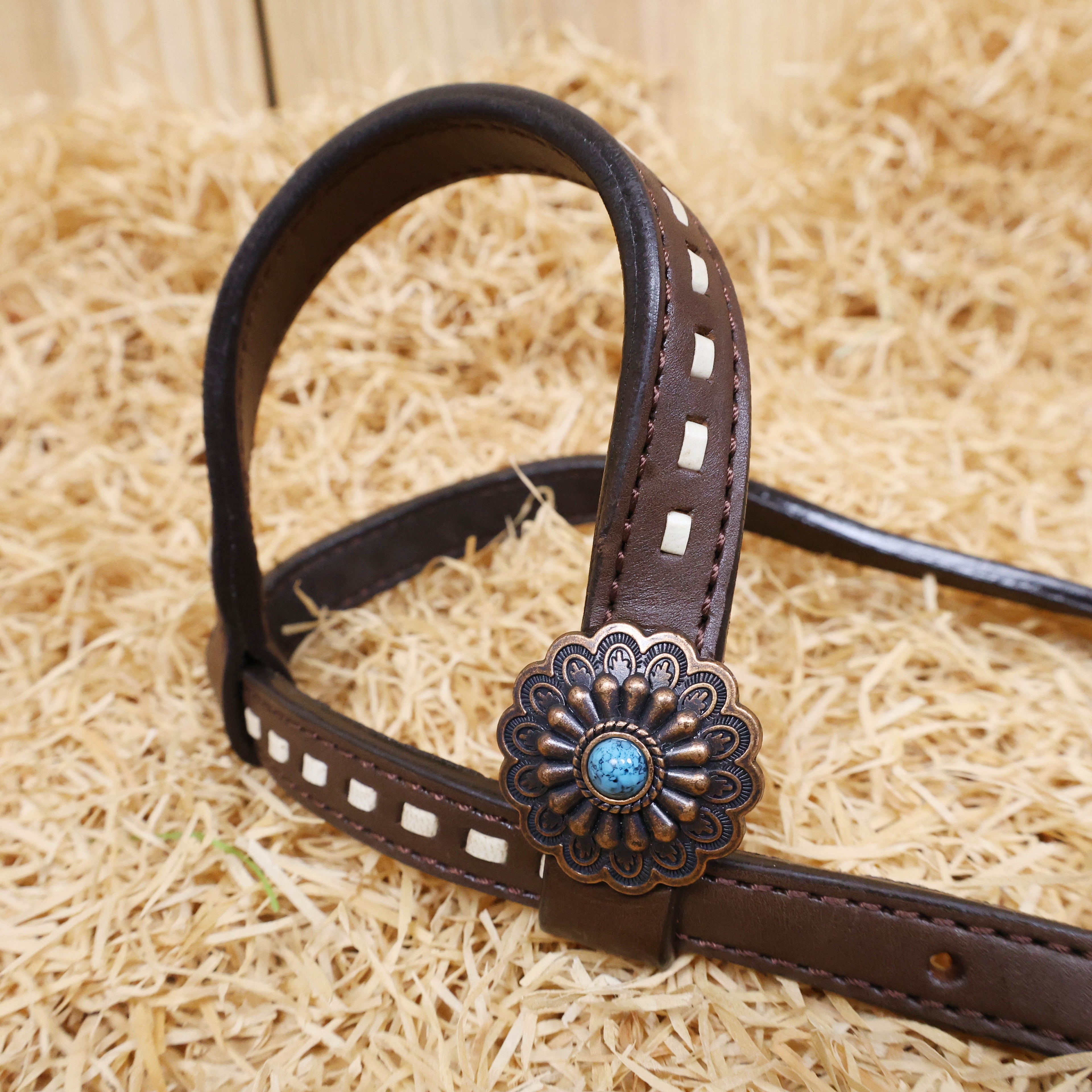 MOUSM Argentina Cow Leather Breast Collar and Headstall Sets - Western Horse Bridle Headstall Hand-Tooled with Small Floral Patterns & Buck Stitching