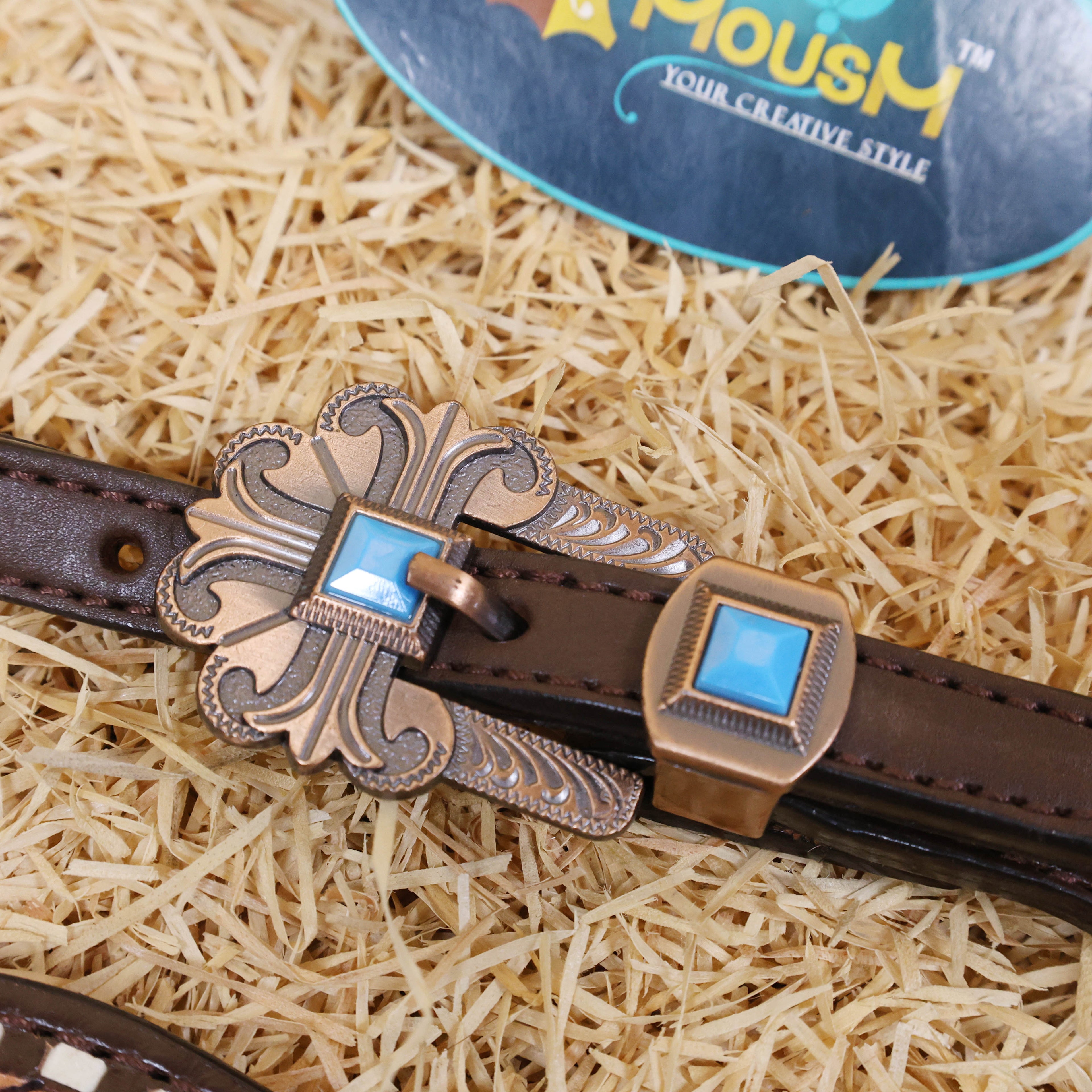 MOUSM Argentina Cow Leather Breast Collar and Headstall Sets - Western Horse Bridle Headstall Hand-Tooled with Small Floral Patterns & Buck Stitching