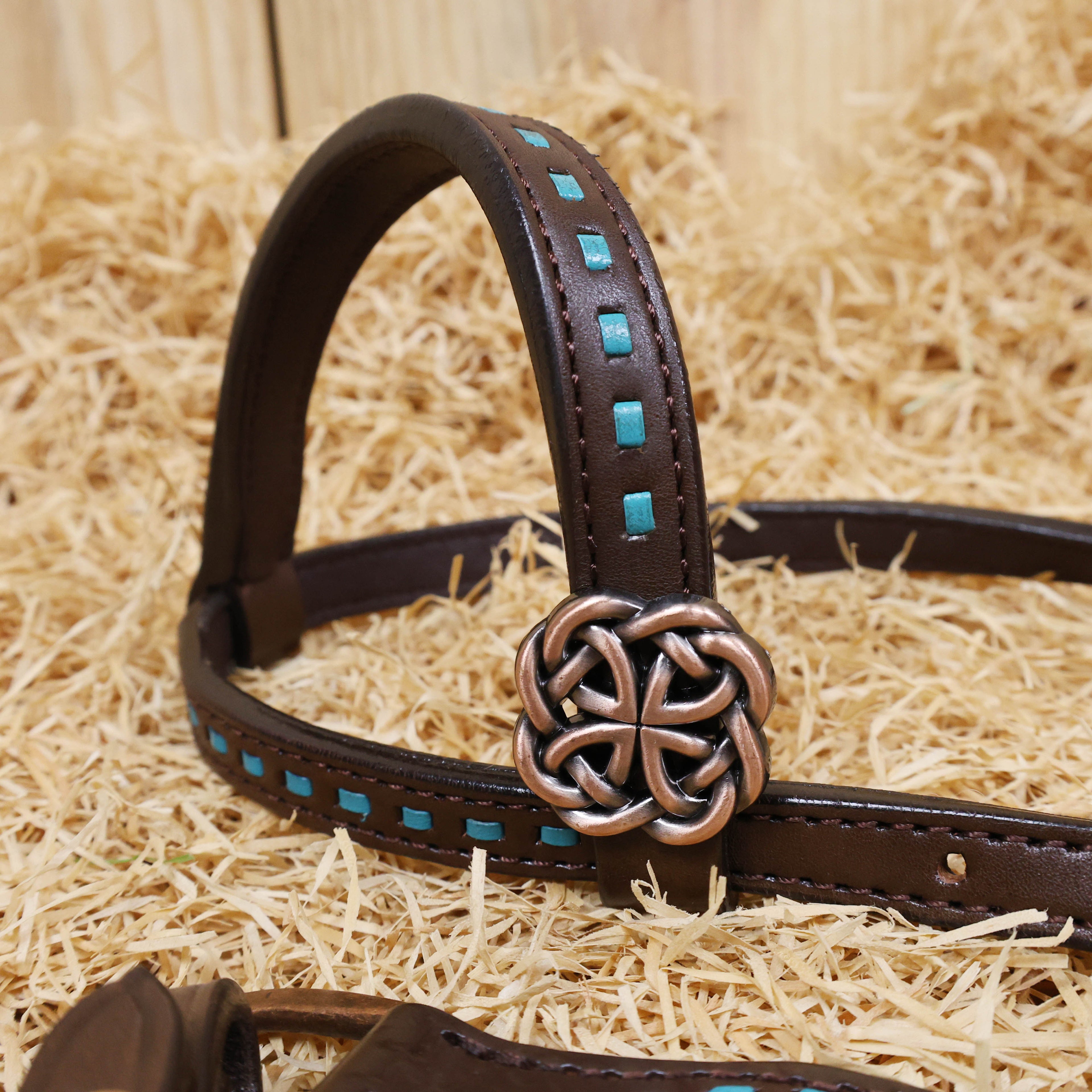 MOUSM Argentina Cow Leather Western Horse Tack Set - Breast Collar and Headstall Set Hand-Carved Flower Detail with Turquoise Buck Stitching