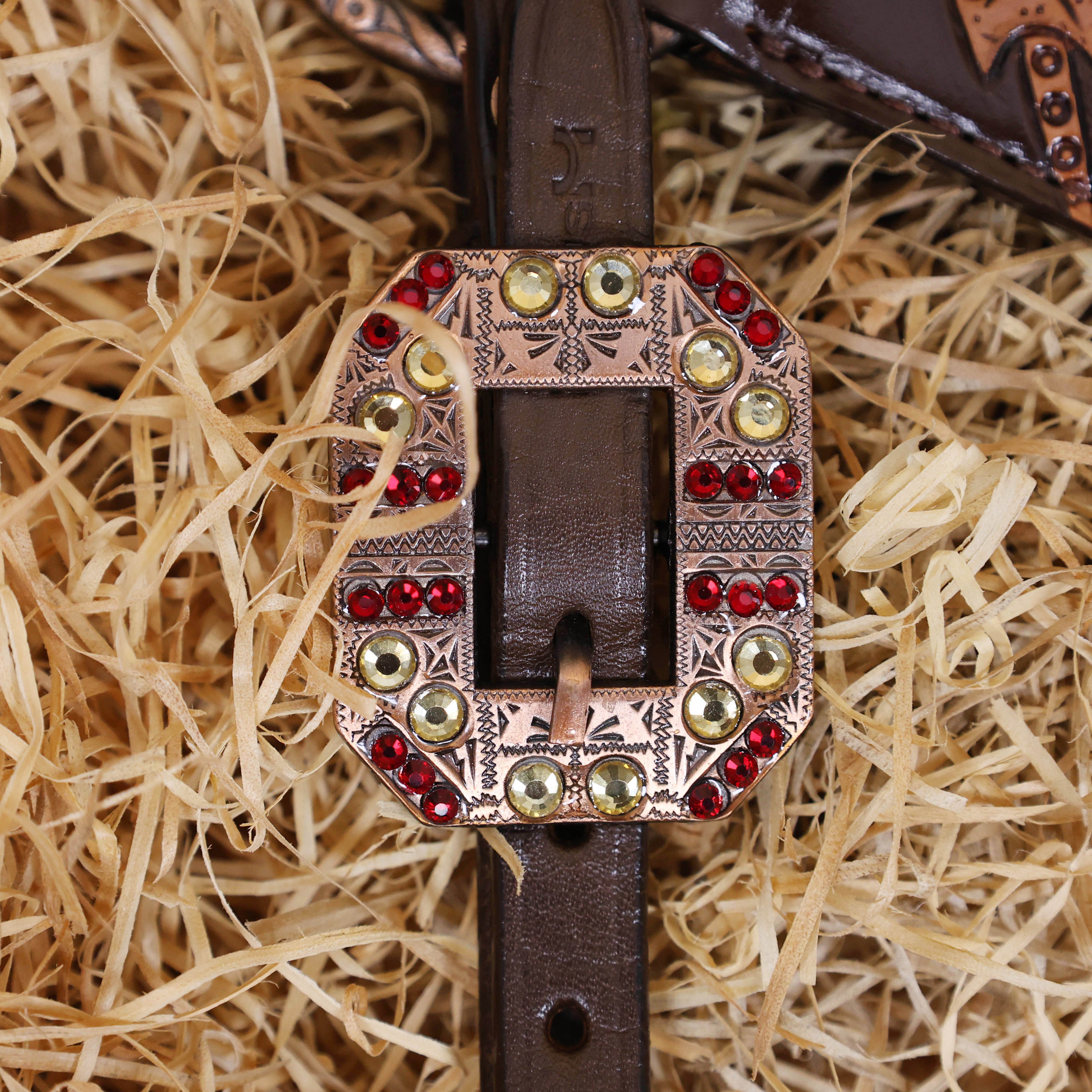MOUSM Argentina Cow Leather Bridle and Breast Collar Set for Horse, Western Headstall Tack Set with Red Rivets and Copper Studs
