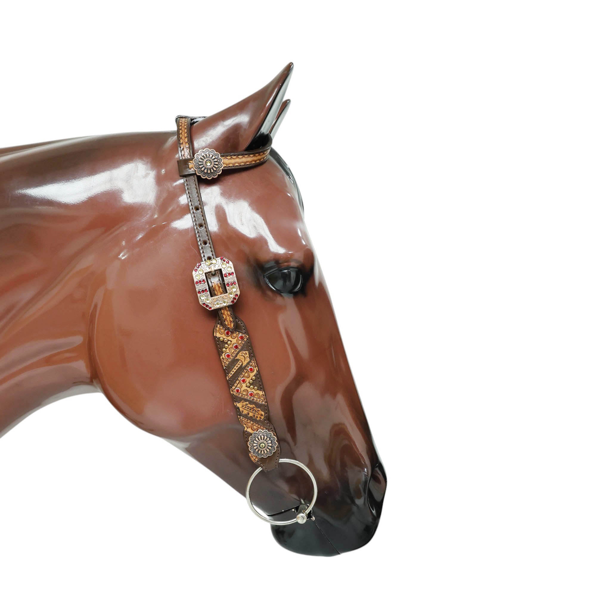 MOUSM Argentina Cow Leather Bridle and Breast Collar Set for Horse, Western Headstall Tack Set with Red Rivets and Copper Studs