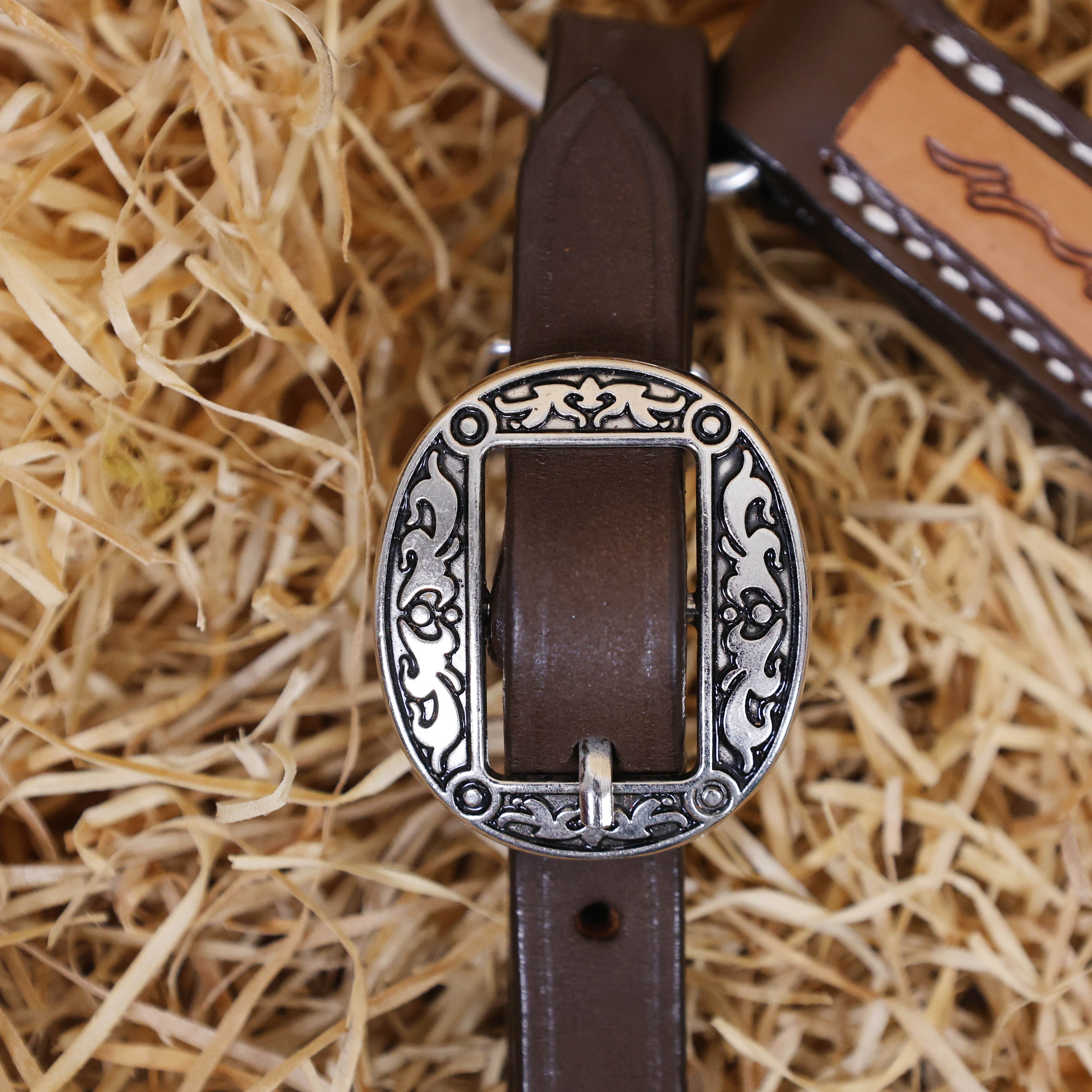 MOUSM Western Headstall and Breast Collar Set - Made with Argentina Cow Leather, Western Horse Tack with Hand Tooling, Nickel & Copper Studs