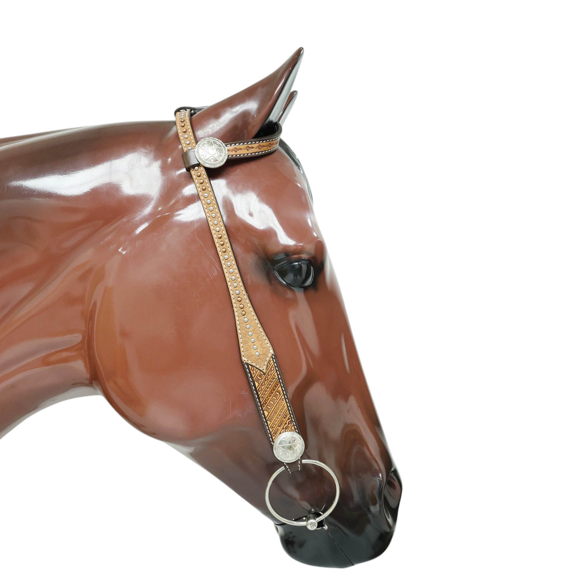 MOUSM Western Headstall and Breast Collar Set - Made with Argentina Cow Leather, Western Horse Tack with Hand Tooling, Nickel & Copper Studs