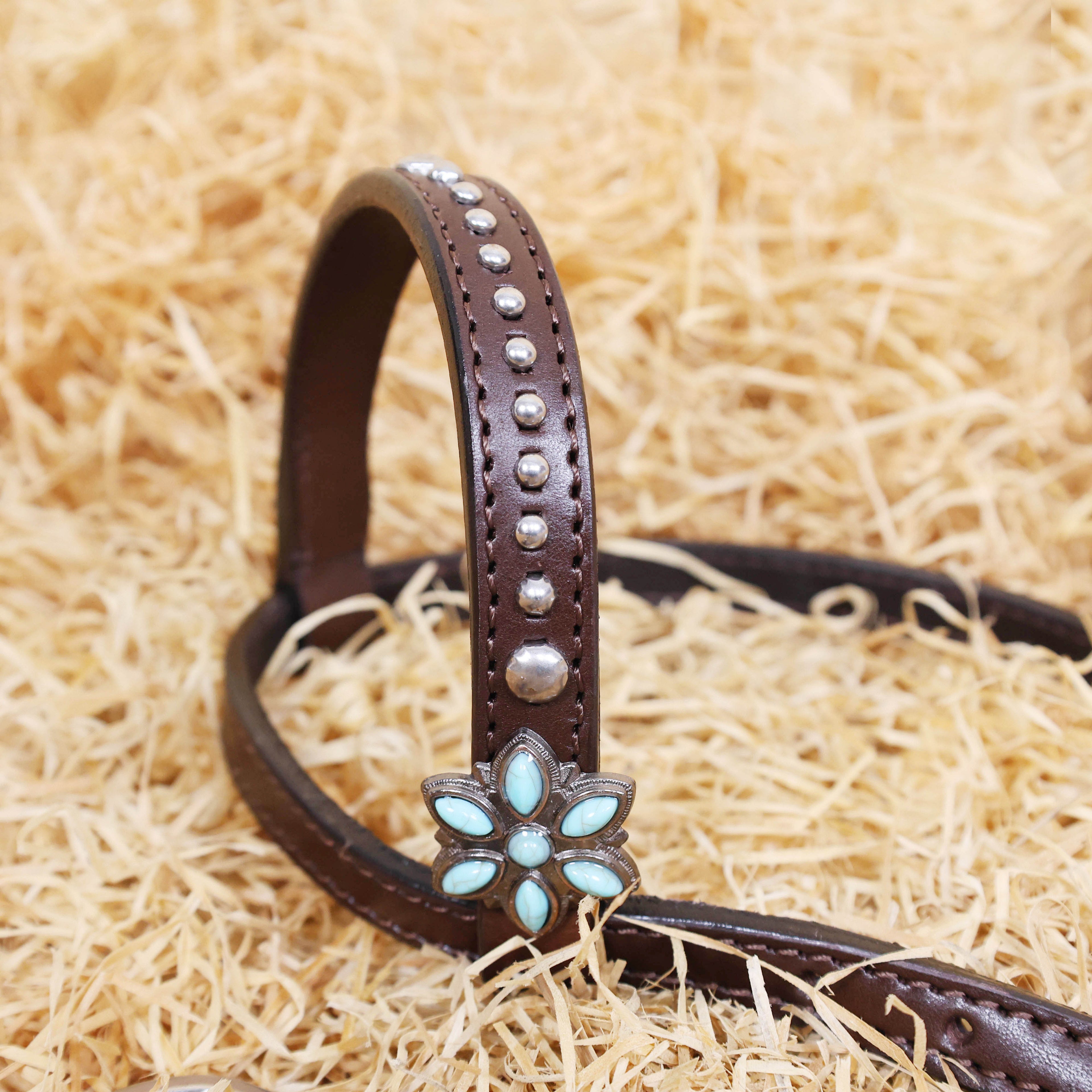 MOUSM Argentina Cow Leather Bridle & Breast Collar Set – Western Horse Tack with Leopard Print, Silver Studs & Antique Copper Hardware