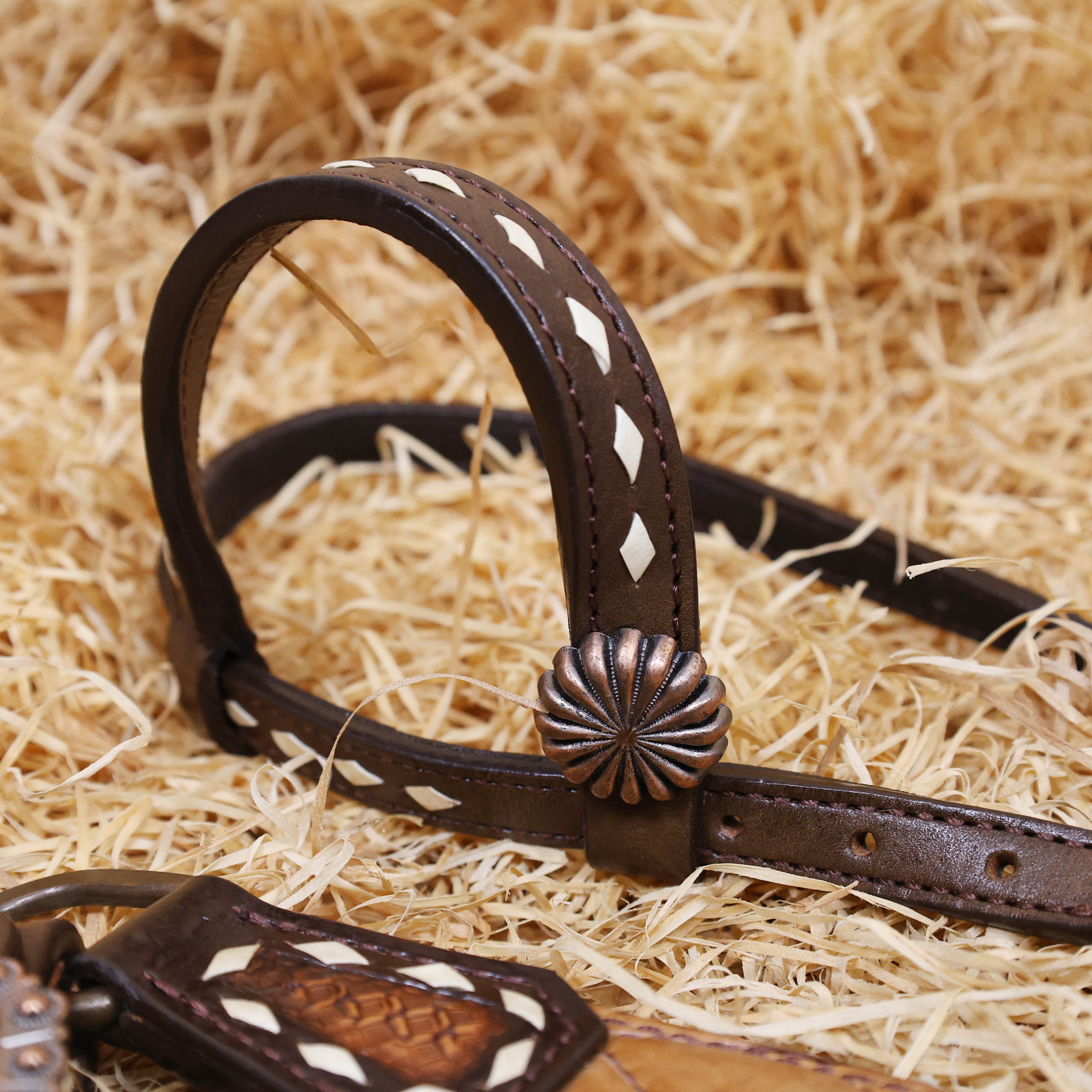 MOUSM Argentina Cow Leather Headstall & Breast Collar Set – Western Horse Tack with Geometrical Stitching & Leather Padded Design