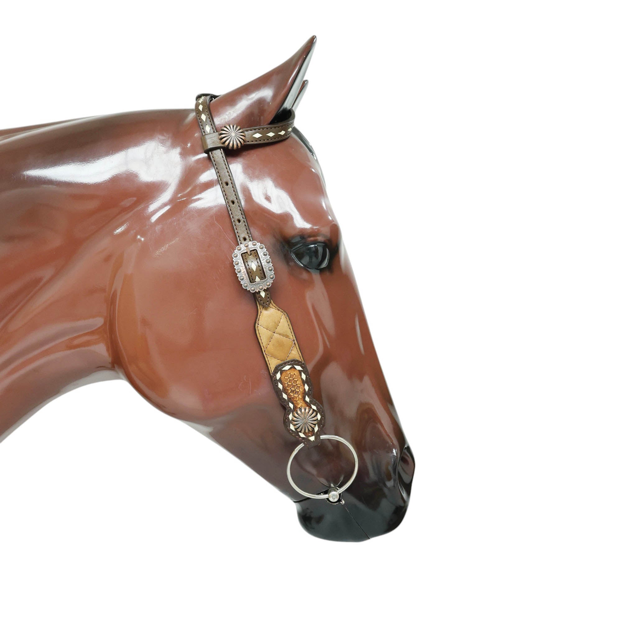 MOUSM Argentina Cow Leather Headstall & Breast Collar Set – Western Horse Tack with Geometrical Stitching & Leather Padded Design