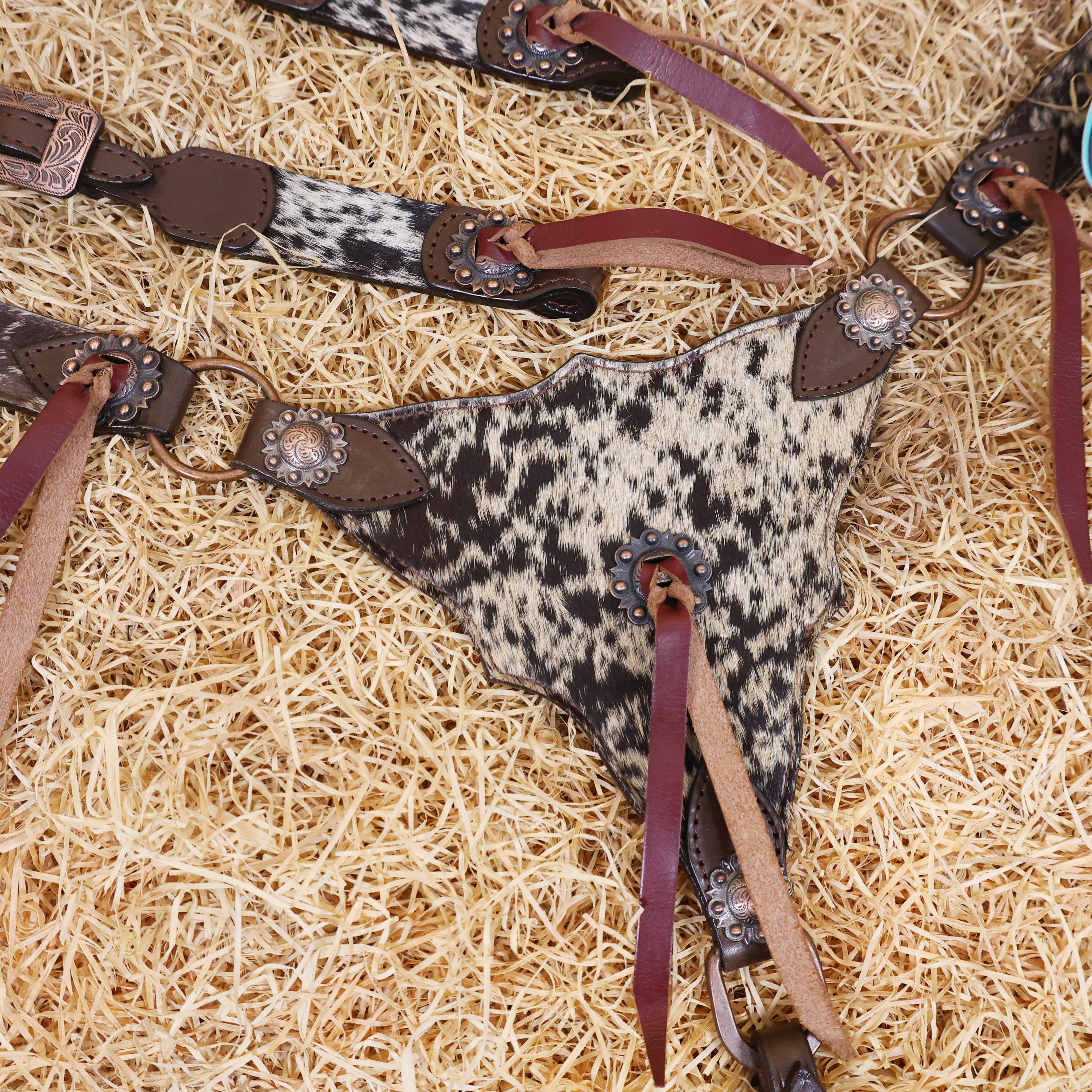 MOUSM Argentina Cow Leather Bridle & Breast Collar Set – Western Horse Tack with Natural Salt Paper, Cowhide & String Concho