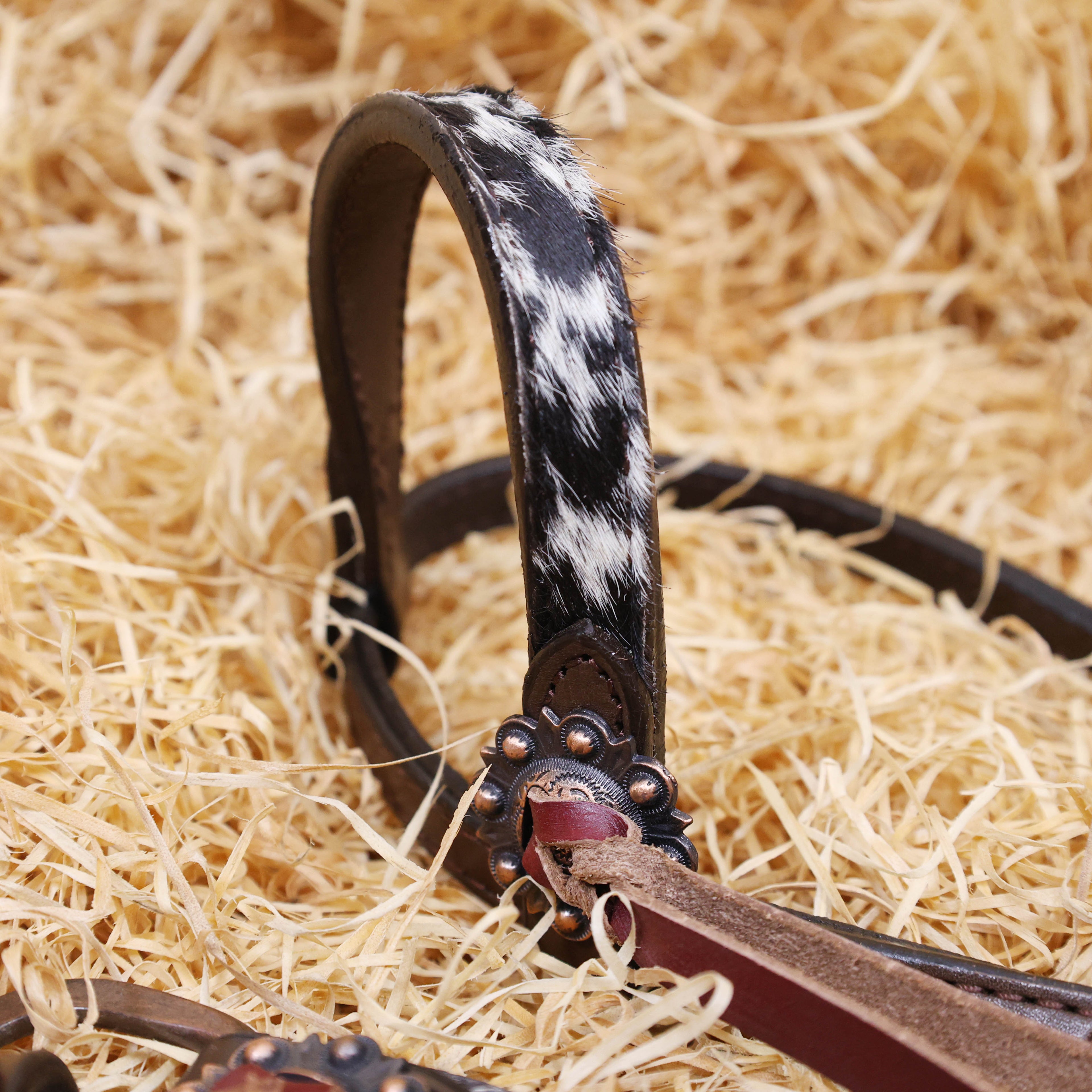 MOUSM Argentina Cow Leather Bridle & Breast Collar Set – Western Horse Tack with Natural Salt Paper, Cowhide & String Concho