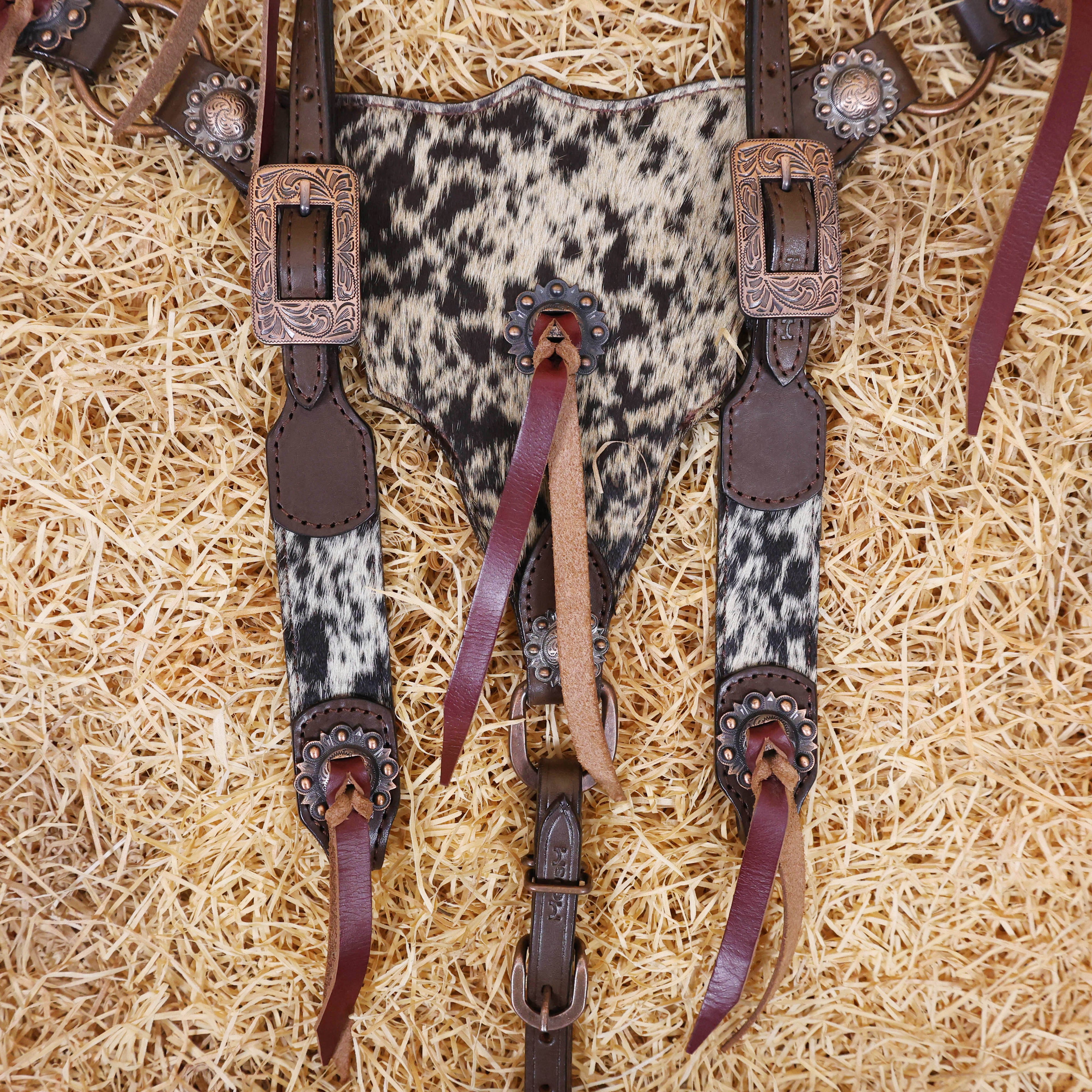 MOUSM Argentina Cow Leather Bridle & Breast Collar Set – Western Horse Tack with Natural Salt Paper, Cowhide & String Concho