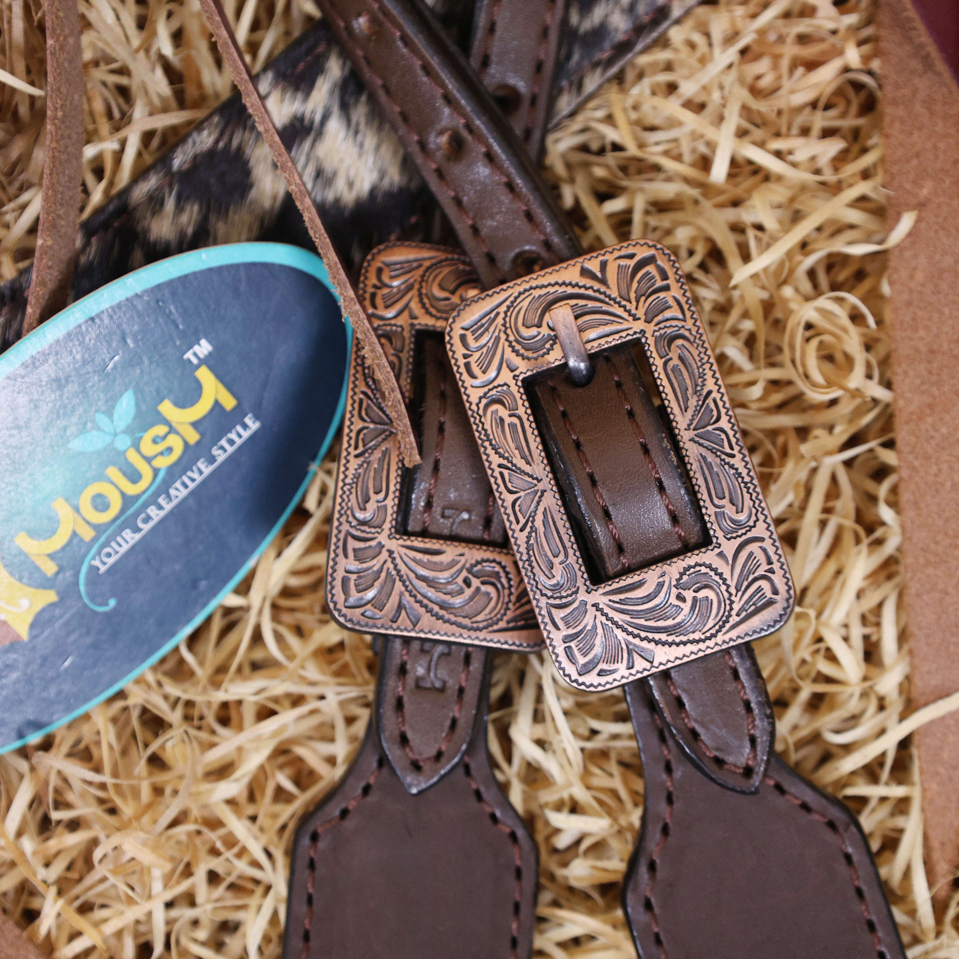 MOUSM Argentina Cow Leather Bridle & Breast Collar Set – Western Horse Tack with Natural Salt Paper, Cowhide & String Concho