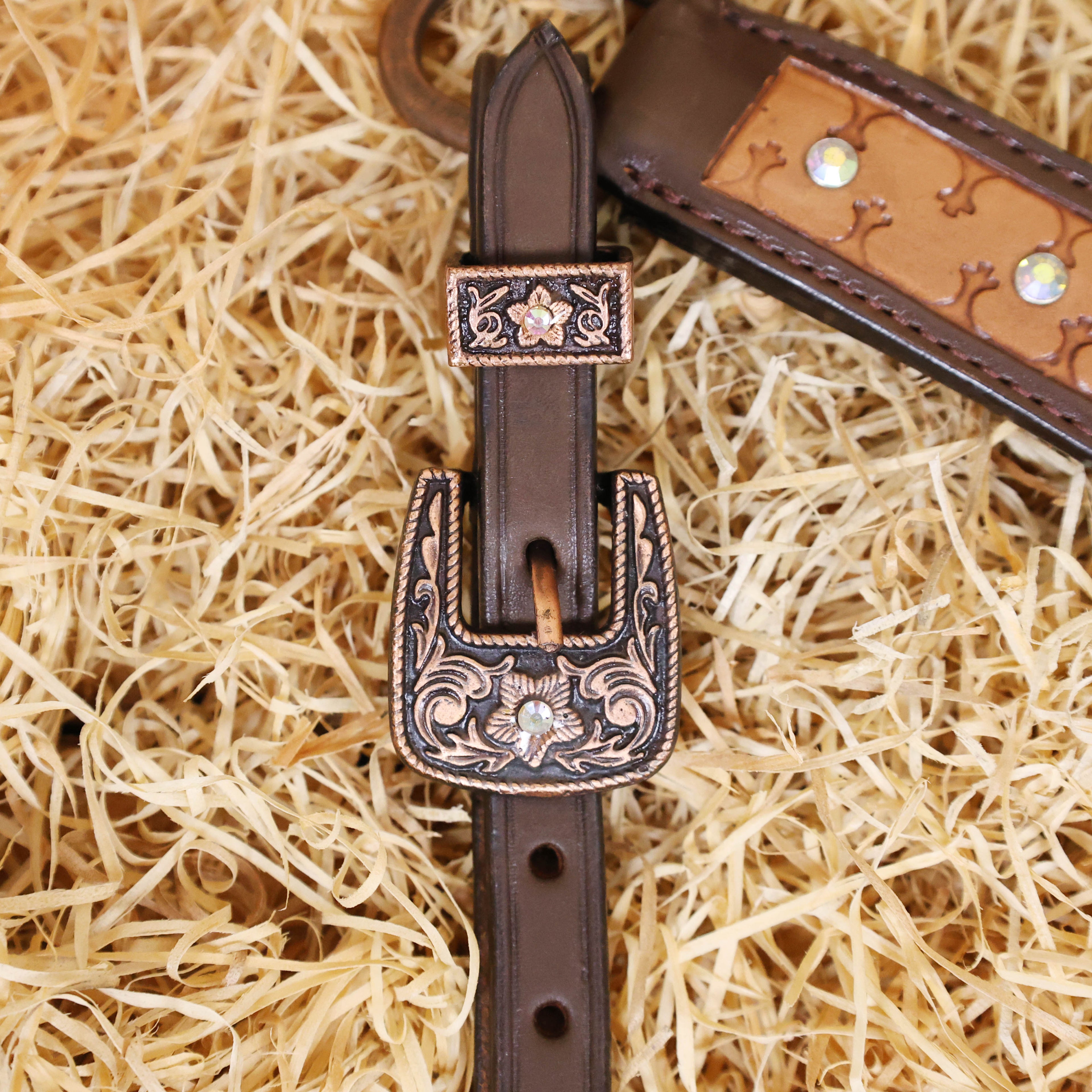 MOUSM Argentina Cow Leather Headstall & Breast Collar Set – Western Bridle Set Decorated with Sunflower Carving and Geometrical Tooling with Multicolor Stone Overlay