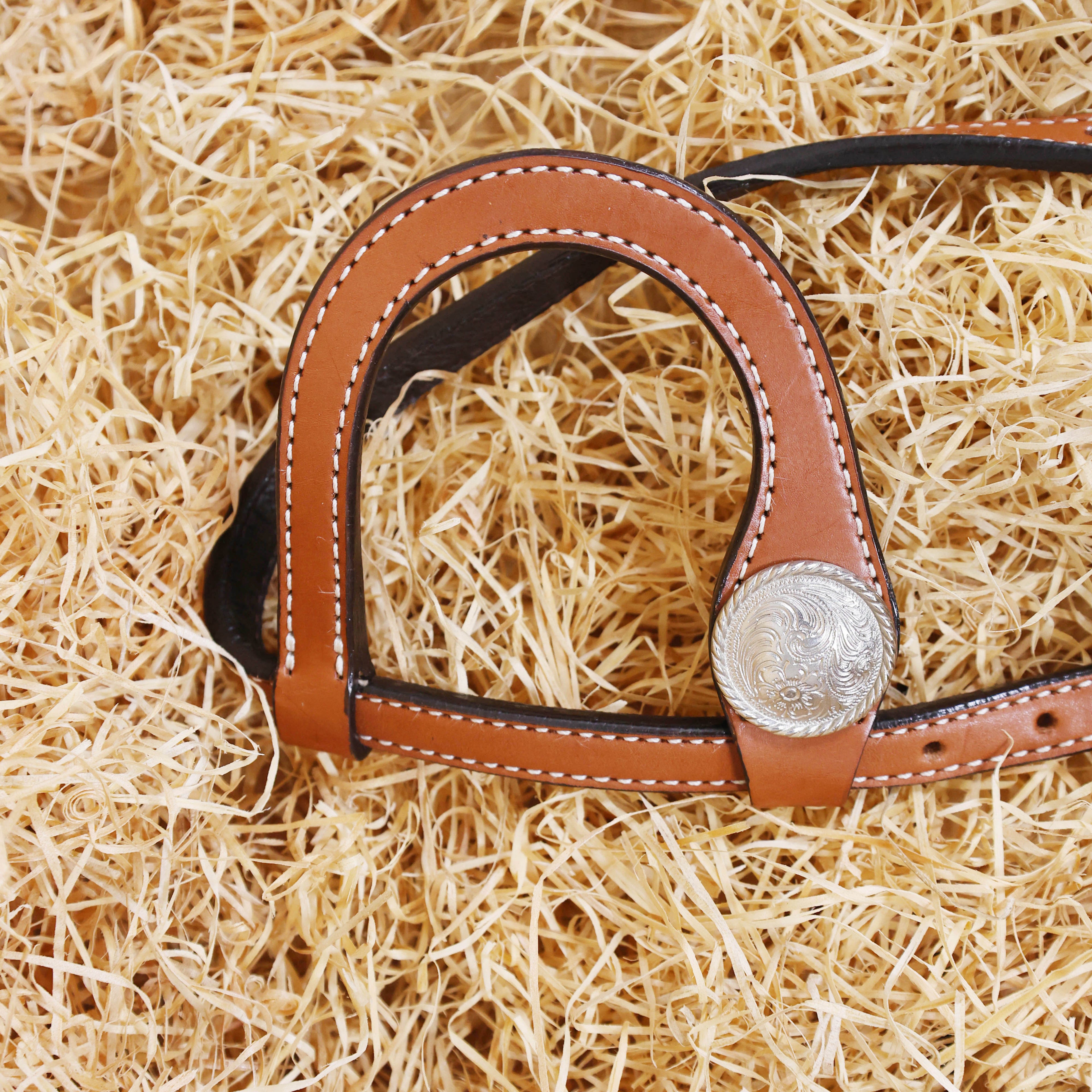 MOUSM Argentina Cow Leather Headstall & Breast Collar Set – Western Bridle with Aztec Print Inlay & Nickel Hardware