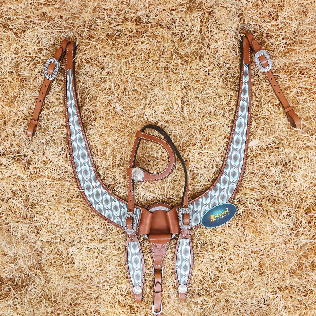 Aztec Print Inlay One Ear Headstall Tack Set