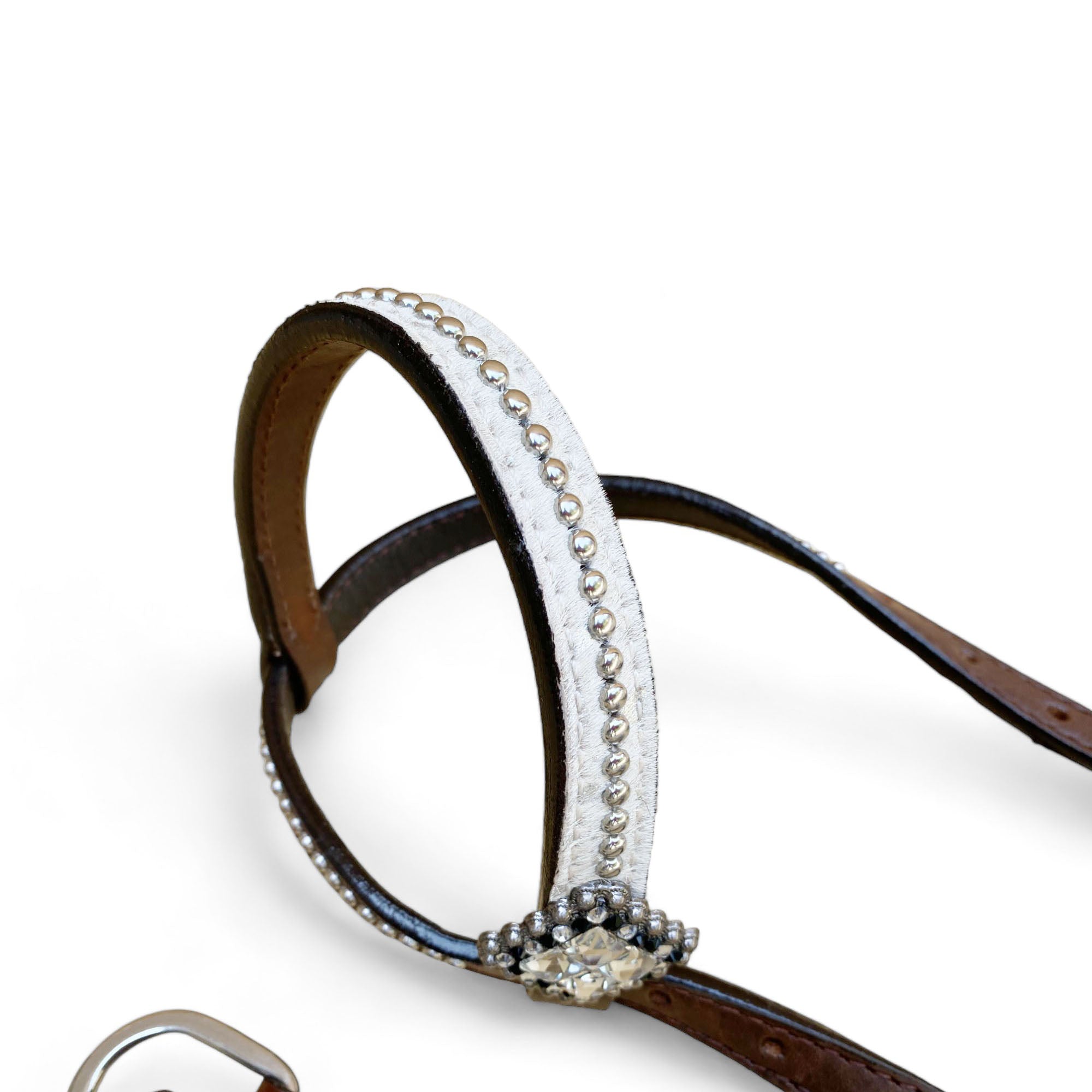 MOUSM Western Headstall and Breast Collar Set - Decorated with White Silver Metallic Acid Wash Cowhide Finish