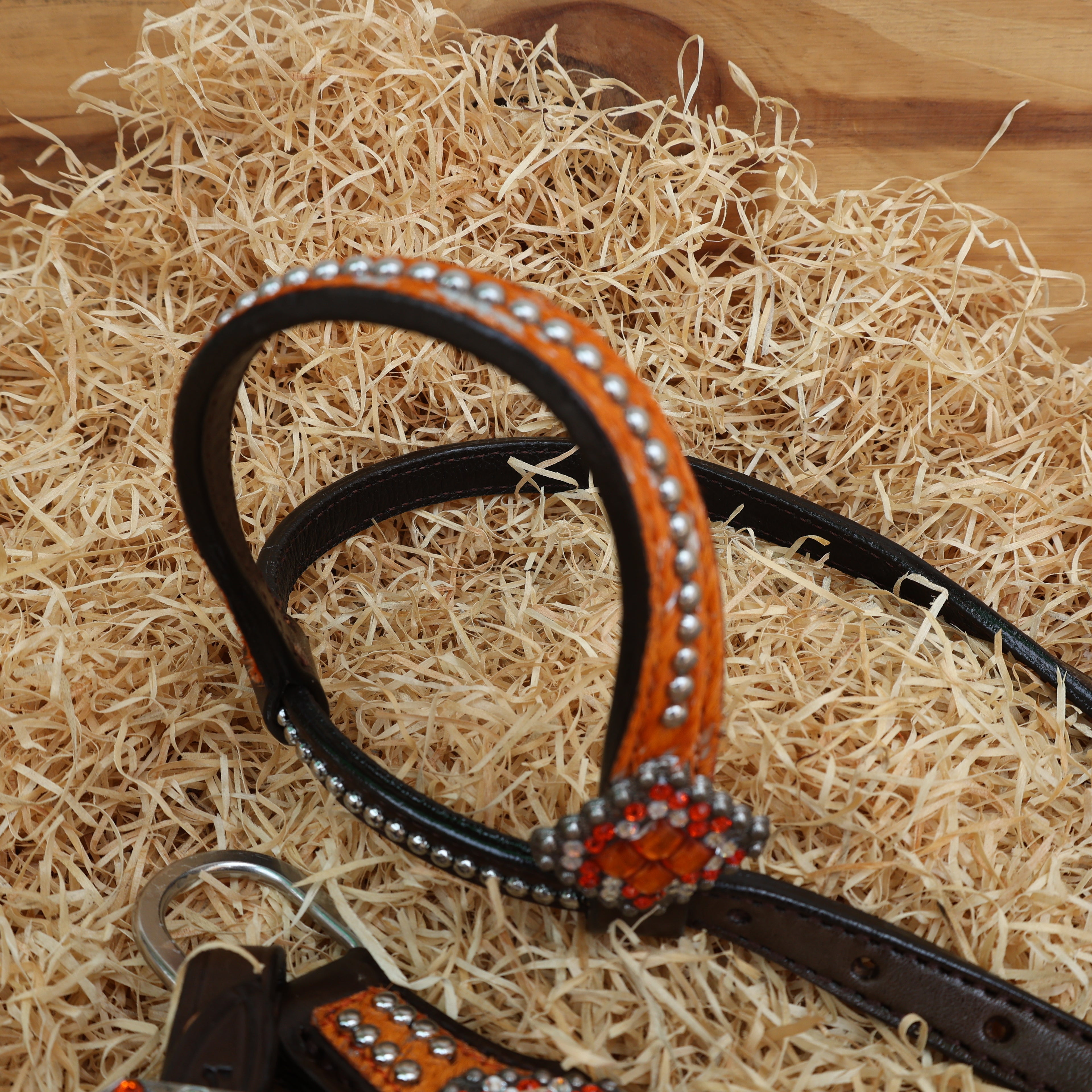 MOUSM Western Headstall and Breast Collar Tack Set – Argentina Cow Leather Western Bridles and Headstalls Decorated with Orange-Silver Metallic Acid Wash Cowhide Look Finish