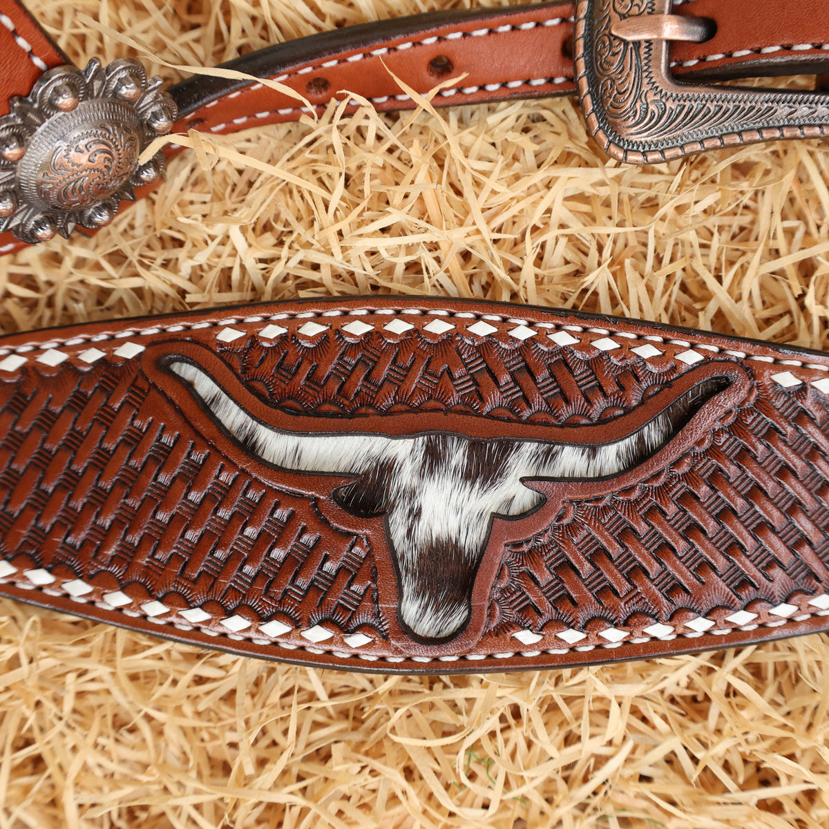 Basket Tooling with Bull Head Cutout Western Horse Tack Set