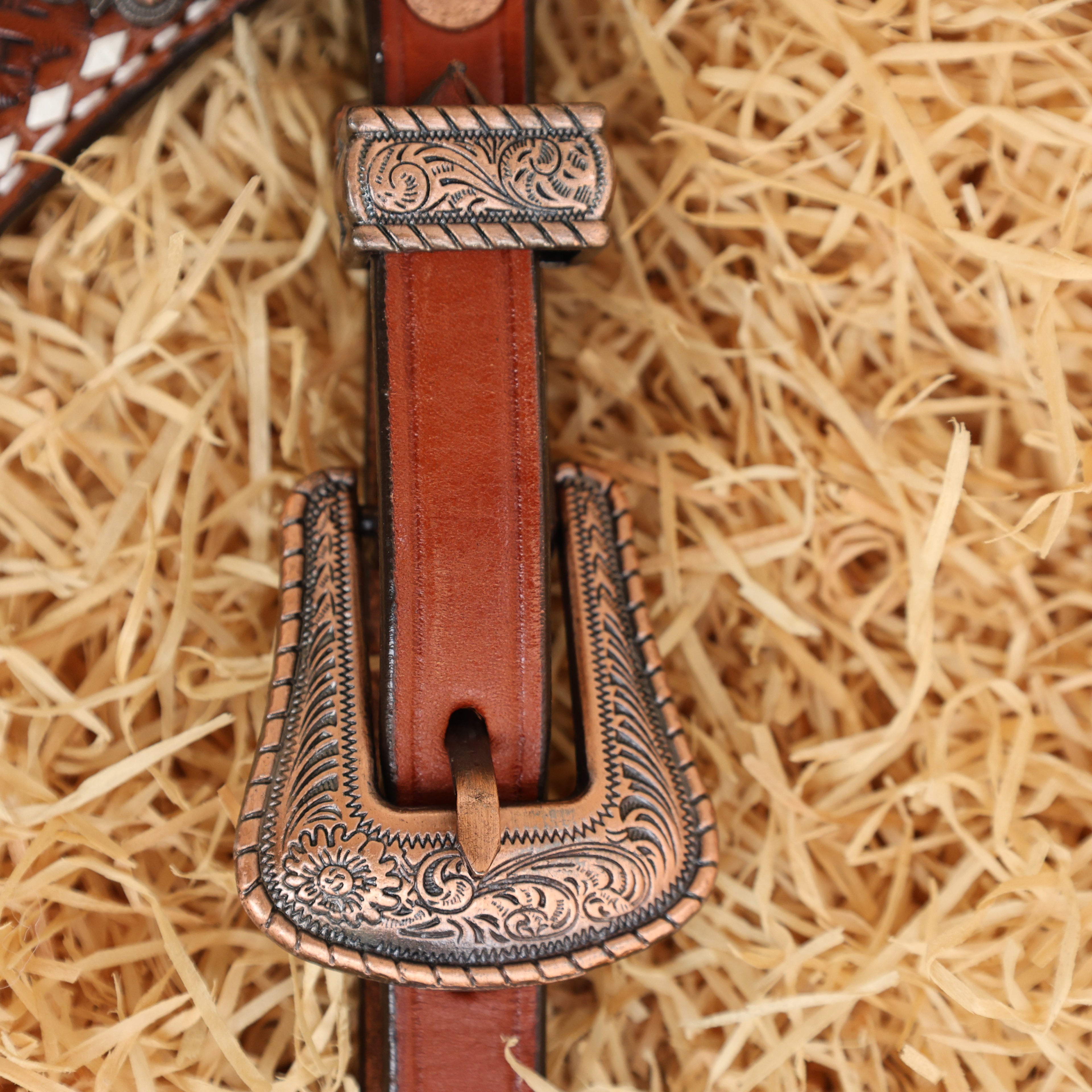 MOUSM Western Breast Collar and Headstall Set - Made from Argentina Cow Leather Horse Headstall Set Decorated with Basket Tooling with Bull Head Cutout & Cowhide Inlay