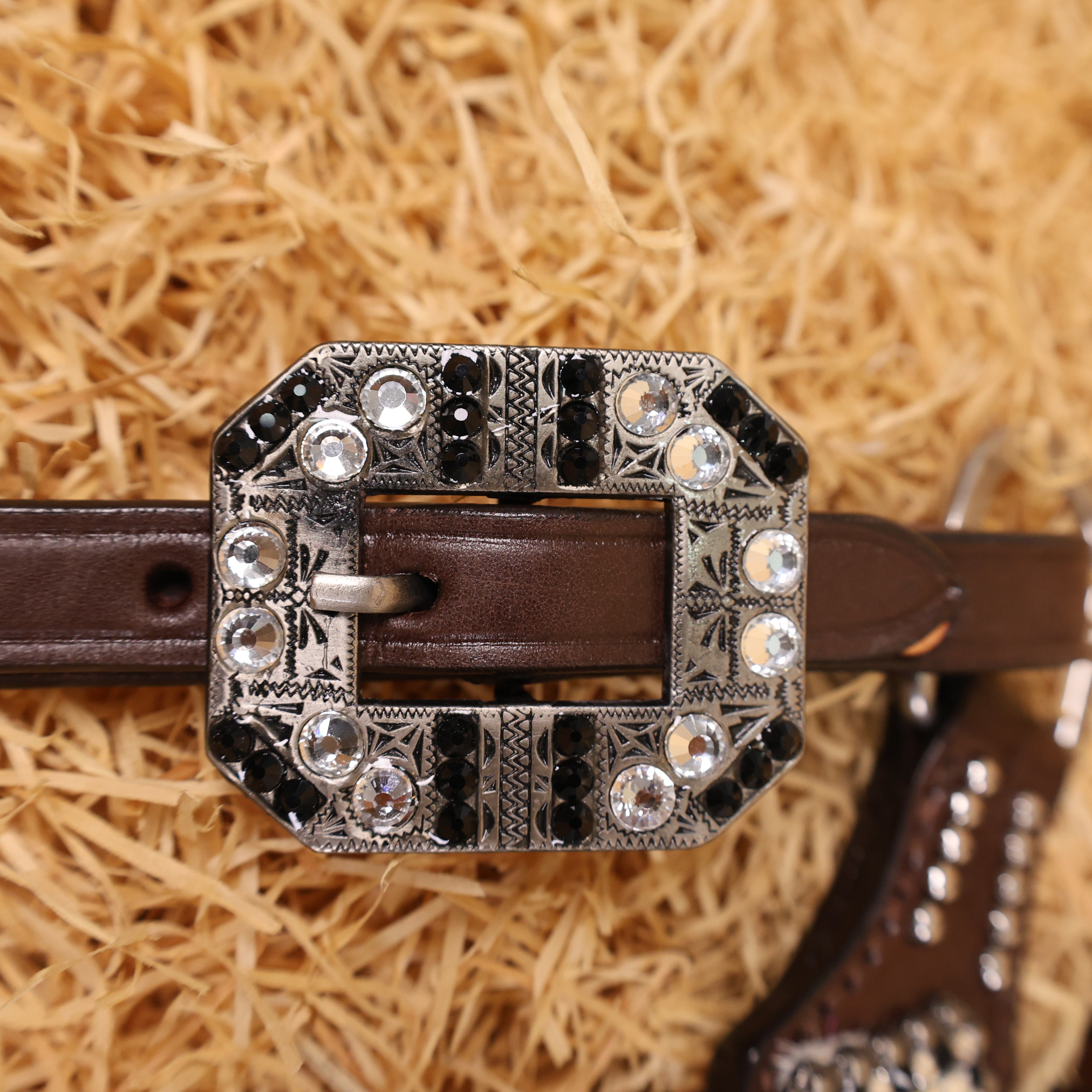 MOUSM Western Headstall & Breast Collar Set – Made with Genuine Argentina Cow Leather Decorated Middle Leather Patch with White Silver Metallic Acid Wash Cowhide