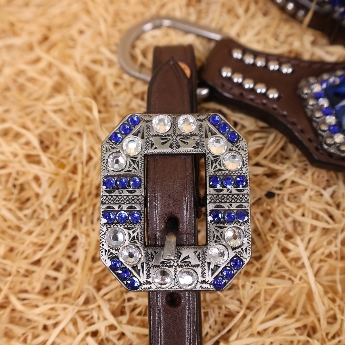 Royal Blue Metallic Acid Wash Cowhide Western Horse Tack Set
