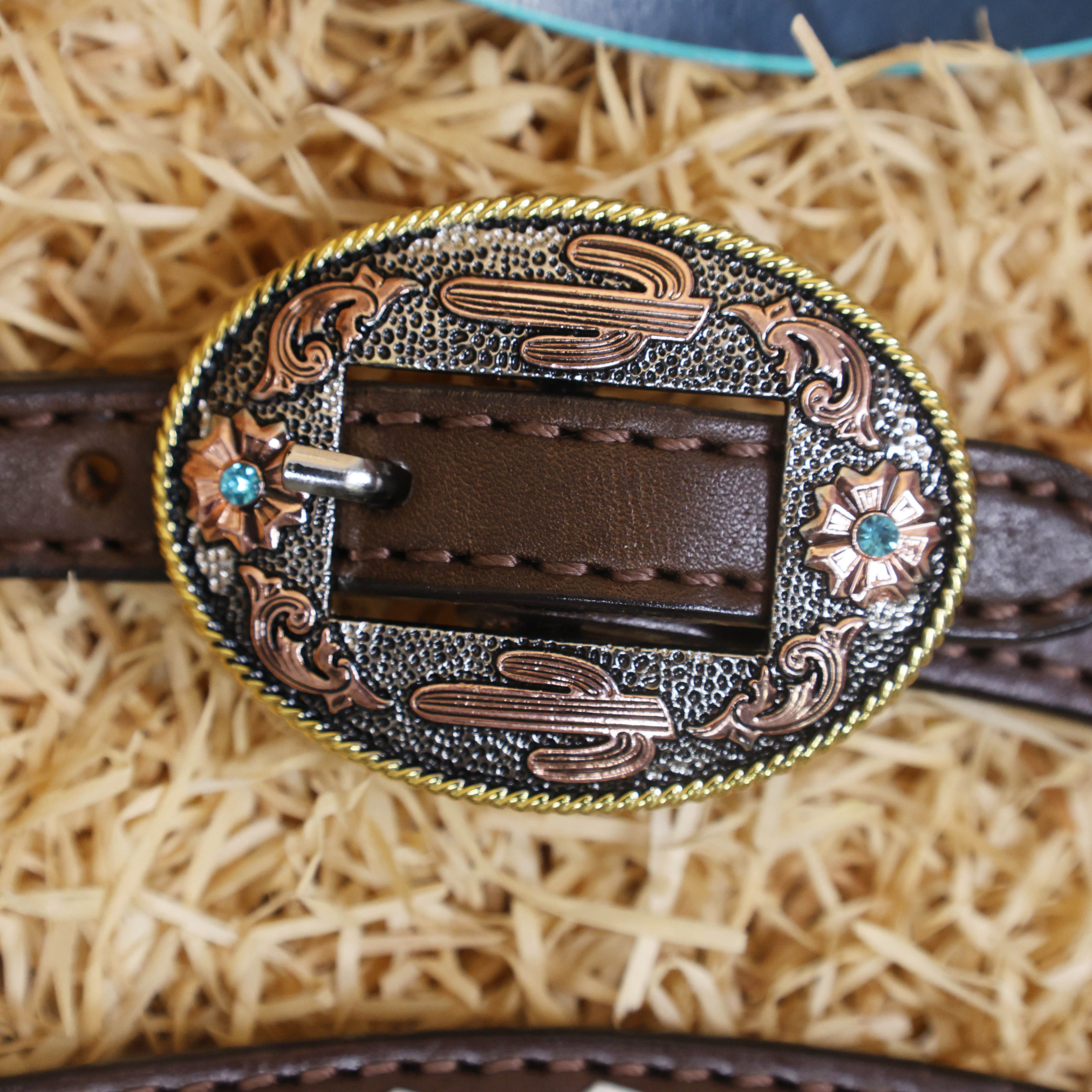 MOUSM Western Headstall and Breast Collar Set - Made with Argentina Cow Leather, Headstall Set Decorated with Arrow Tooling, Cowhide Inlay, and Rawhide Buck Stitching with Teal Laces