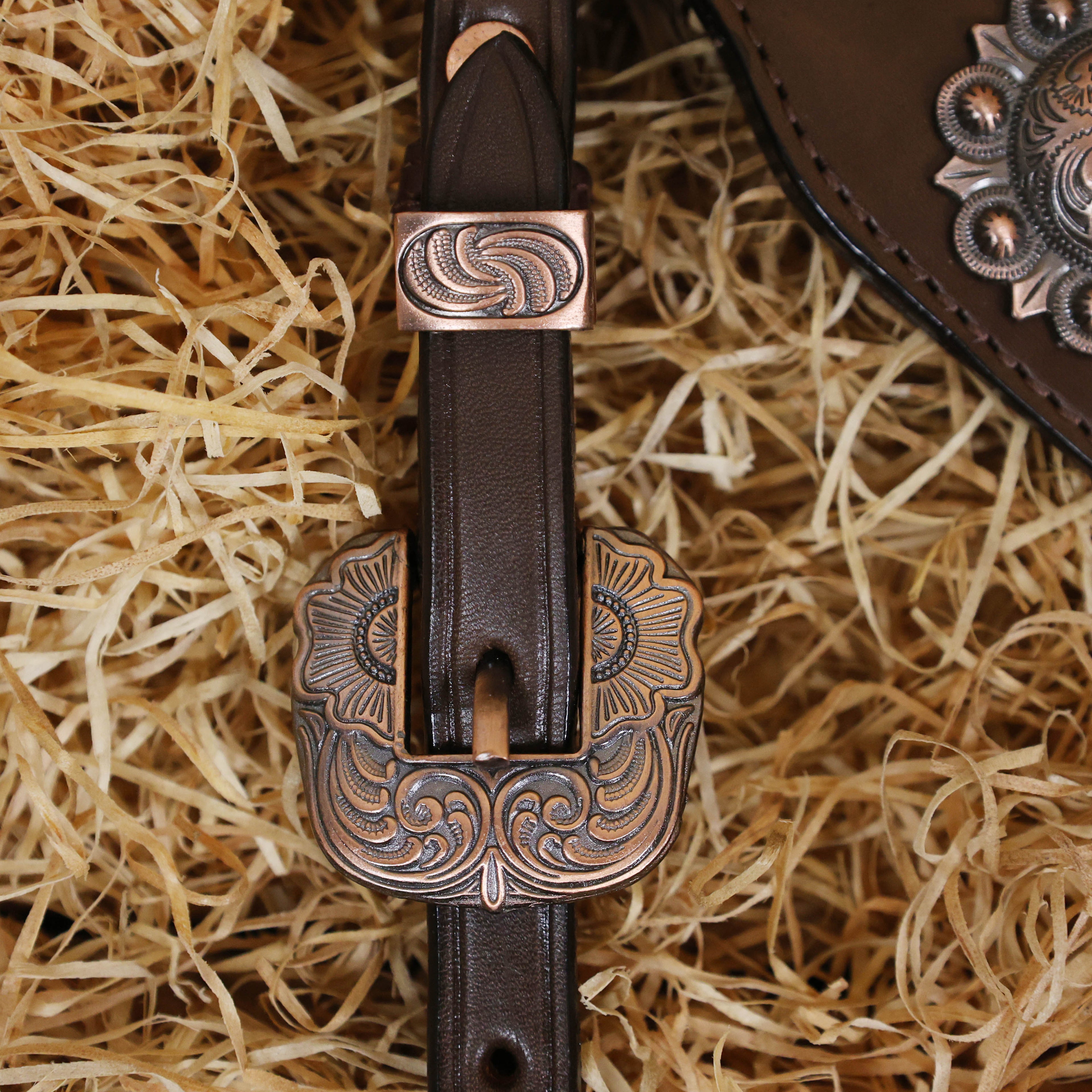 MOUSM Argentina Cow Leather Western Breast Collar and Bridle Set - Western Headstall Set Decorated with 3D Stone Print Leather with Copper Studs and White Rawhide Buck Stitching
