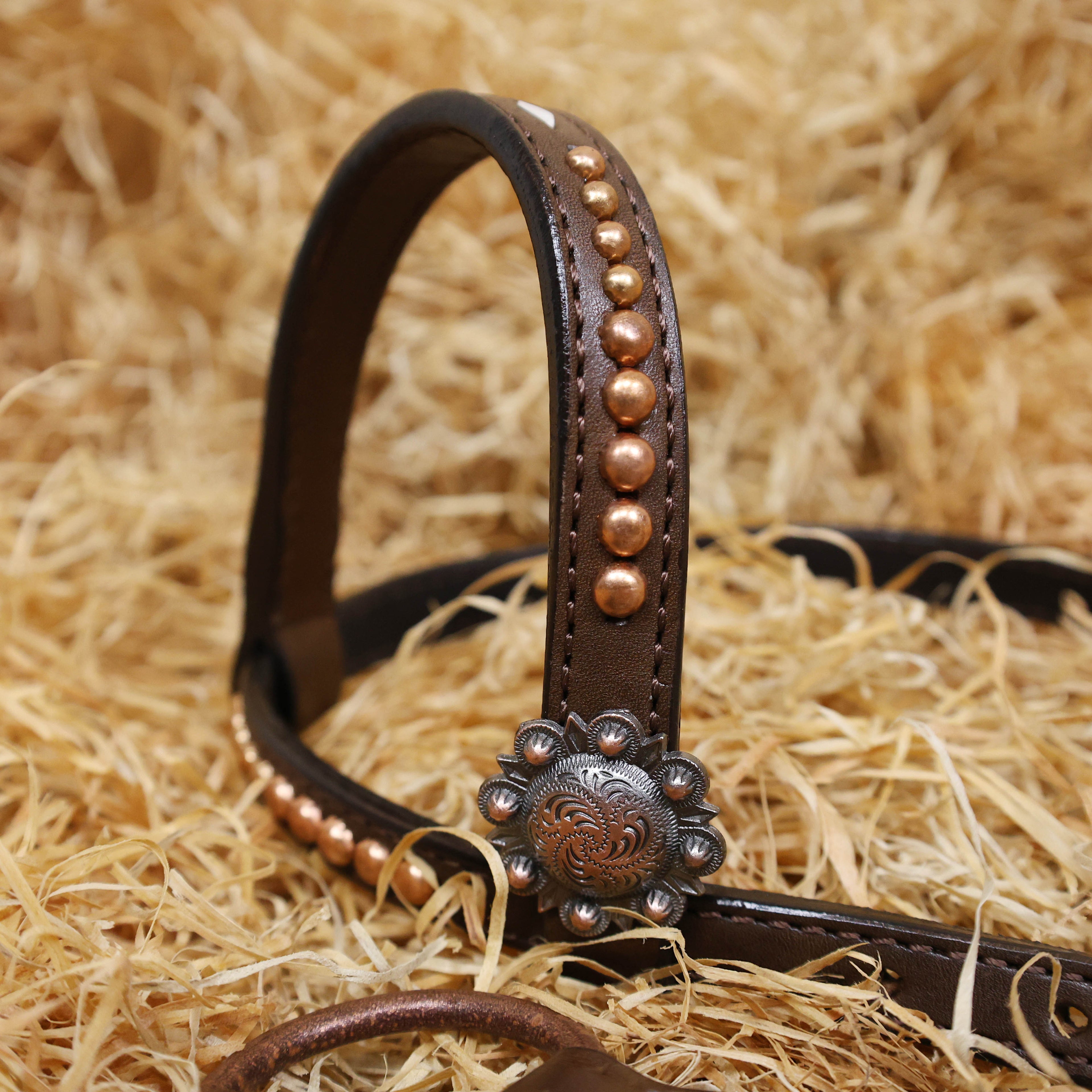 MOUSM Argentina Cow Leather Western Breast Collar and Bridle Set - Western Headstall Set Decorated with 3D Stone Print Leather with Copper Studs and White Rawhide Buck Stitching