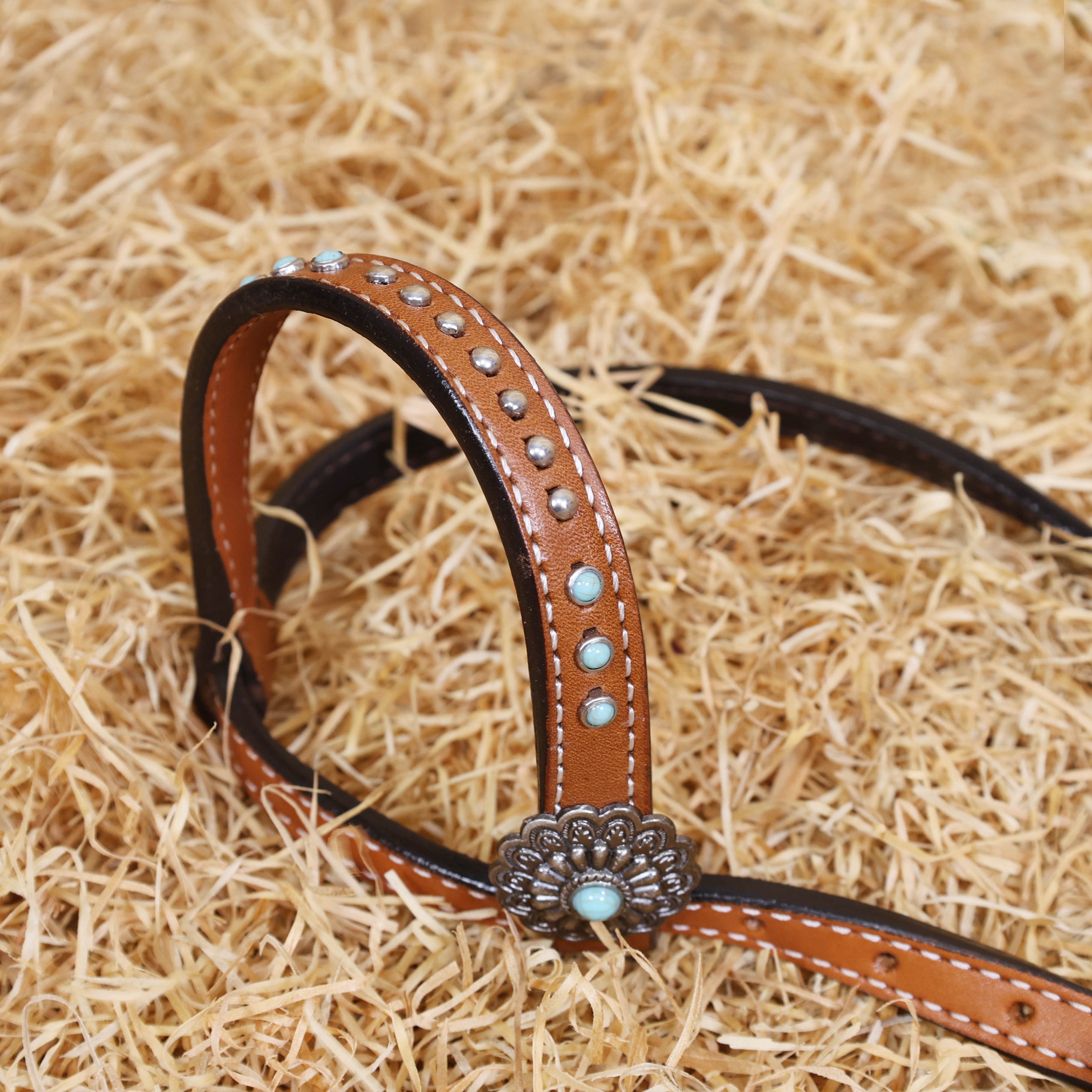 MOUSM Horse Headstall Set – Western Leather Headstall and Breast Collar Tack Set with Hand-Painted Floral Carving, Turquoise Stones, and Sunburst Conchos