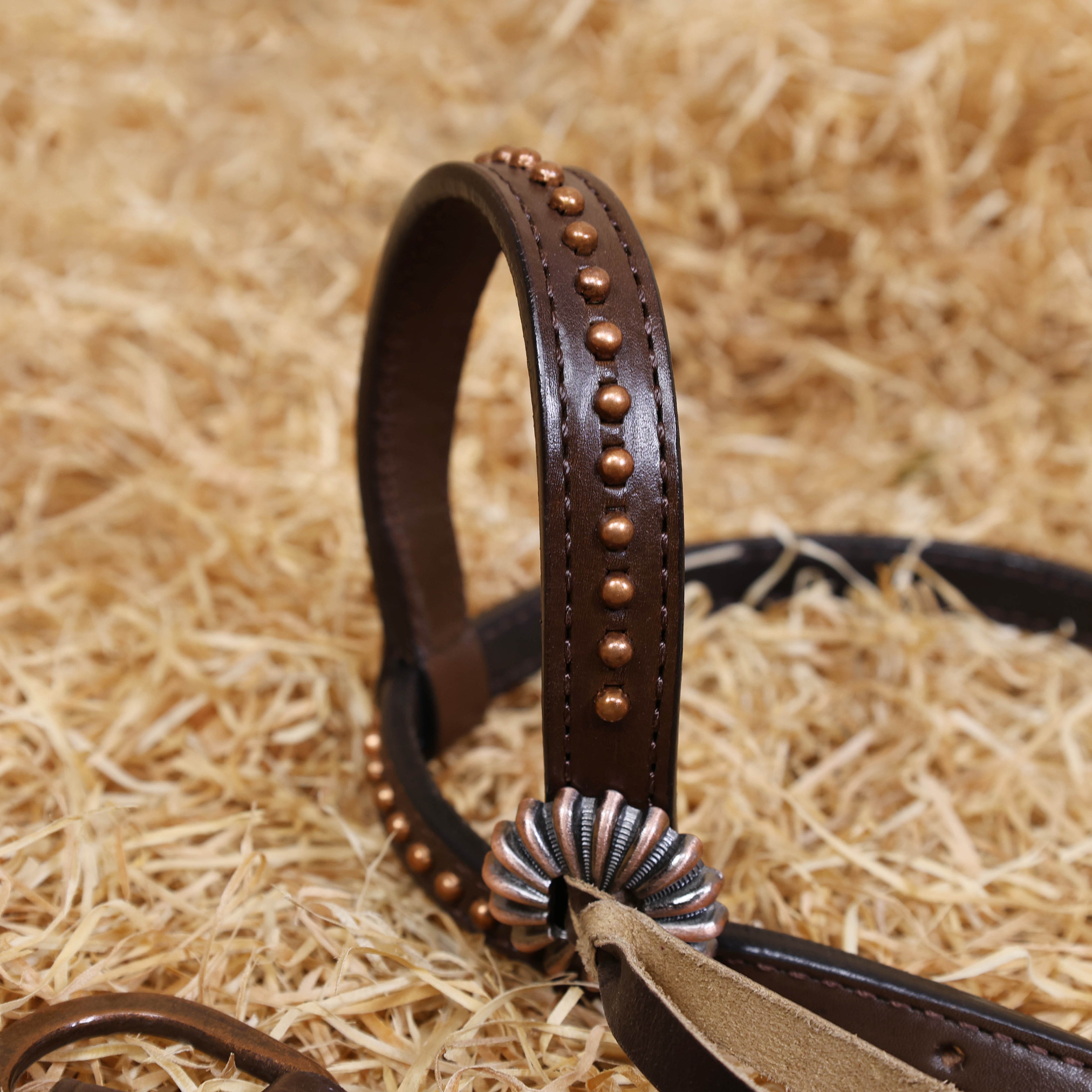MOUSM Western Horse Headstall Set - Argentina Leather Tack Set Featuring with Flower Hand-Tooling and Mushroom Slot Concho with Roping
