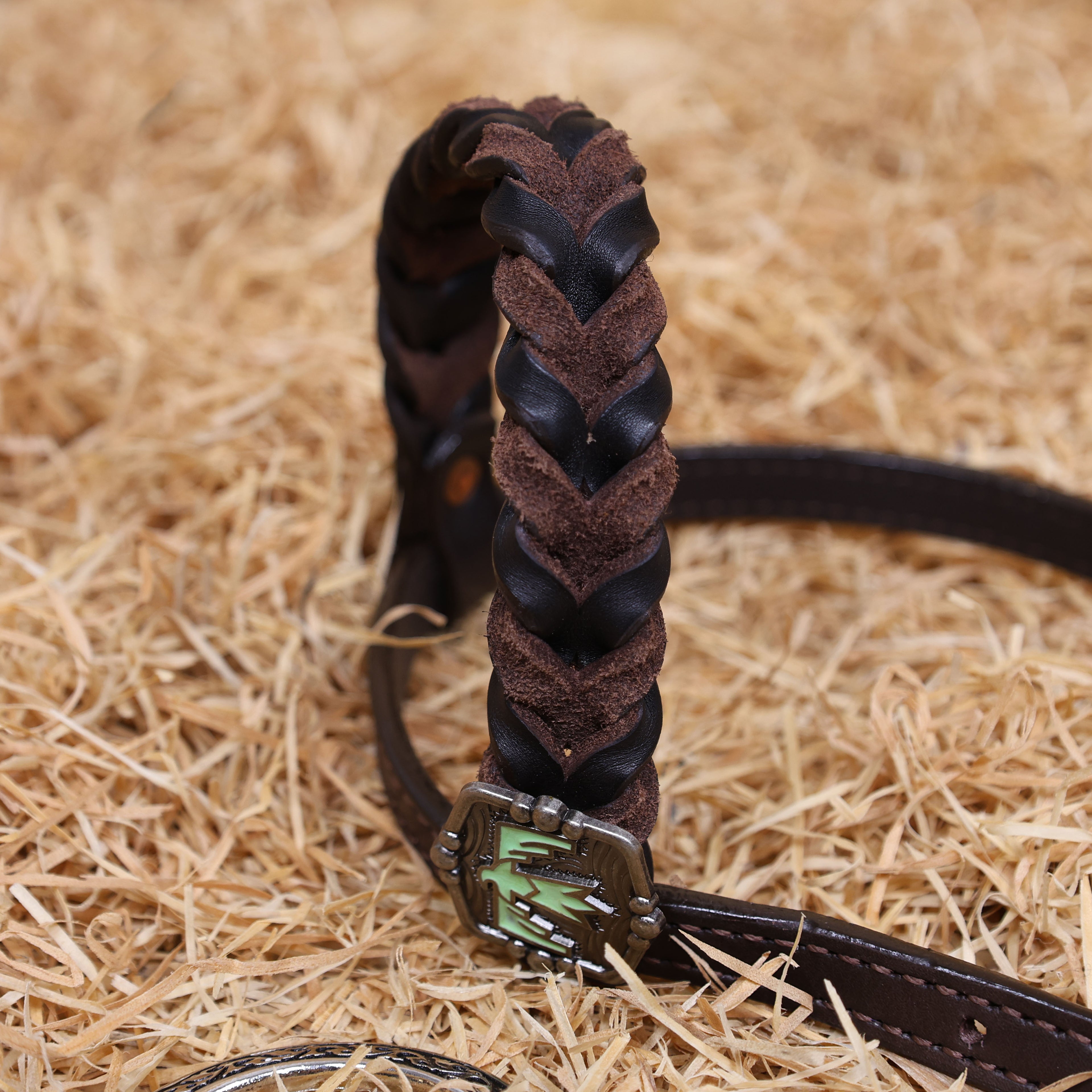 MOUSM Western Ring Headstall and Breast Collar Set – Handcrafted from Argentina Cowhide Leather, Featuring Twisted One-Ear Headstall, Leather Fringe With Turquoise Studs, Decorated With Thunderbird Conchos, and Finished with Antique Copper Hardware