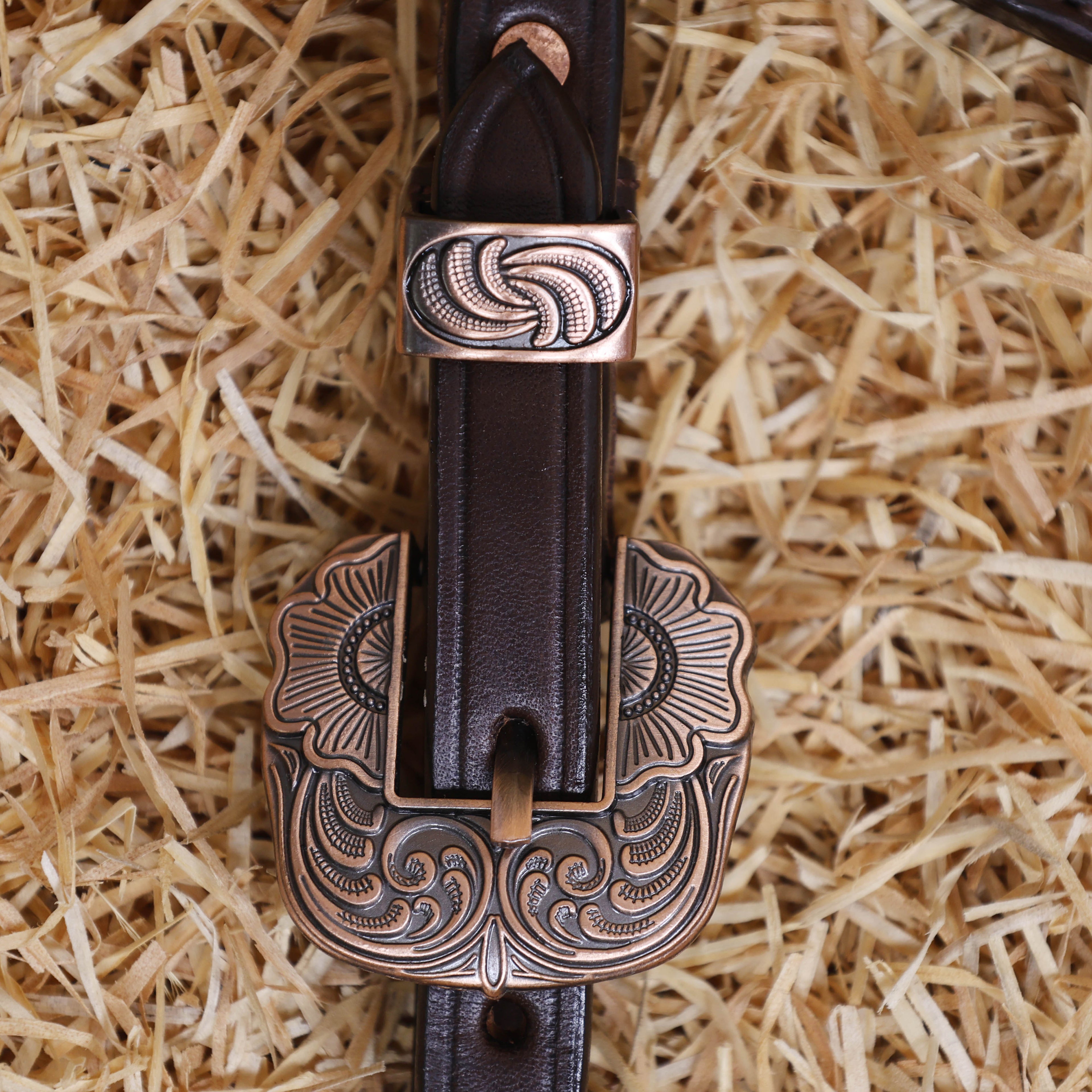 MOUSM Western Headstall Set – Handcrafted from Argentina Cow Leather with Aztec Inlay Breast Collar, Rawhide Buck Stitching Throughout & Native American Conchos