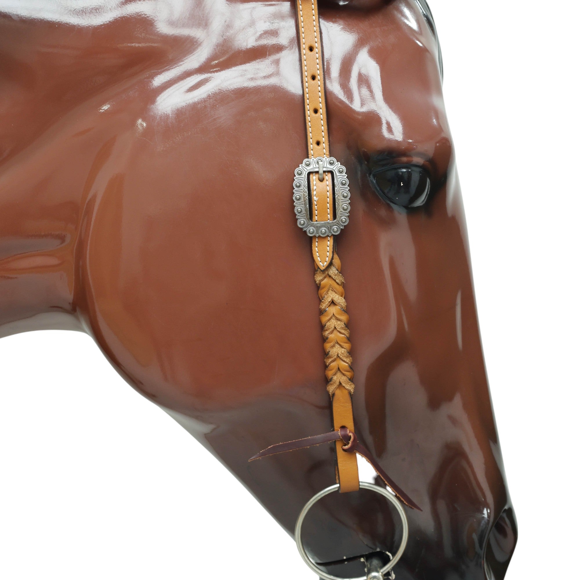MOUSM Western Headstall and Breast Collar Set – Handcrafted from Genuine Argentina Cow Leather with Braided One-Ear Headstall & Cheek Piece, Stainless Steel Rings Breast Collar, Leather Strings & Congress Conchos