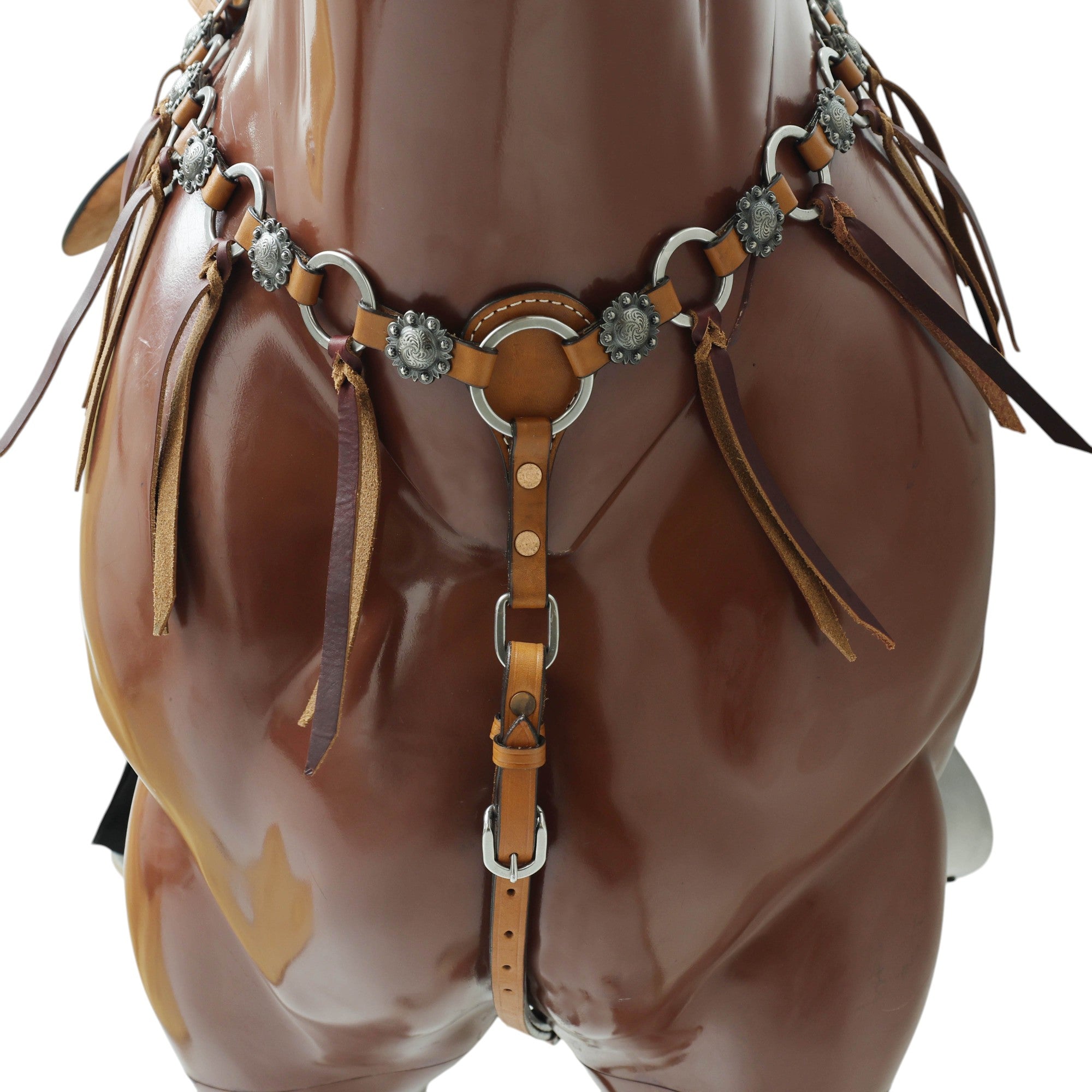 MOUSM Western Headstall and Breast Collar Set – Handcrafted from Genuine Argentina Cow Leather with Braided One-Ear Headstall & Cheek Piece, Stainless Steel Rings Breast Collar, Leather Strings & Congress Conchos