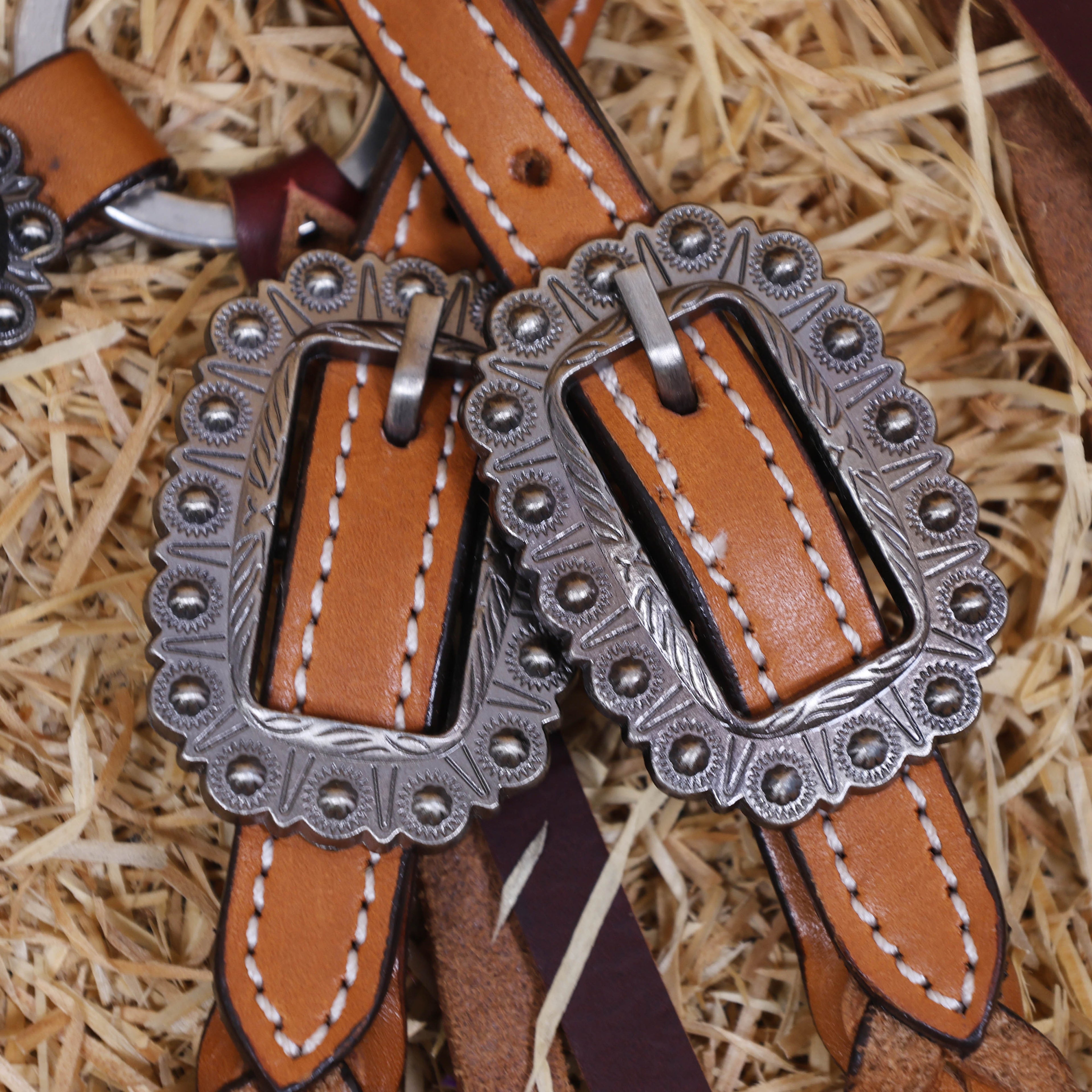 MOUSM Western Headstall and Breast Collar Set – Handcrafted from Genuine Argentina Cow Leather with Braided One-Ear Headstall & Cheek Piece, Stainless Steel Rings Breast Collar, Leather Strings & Congress Conchos