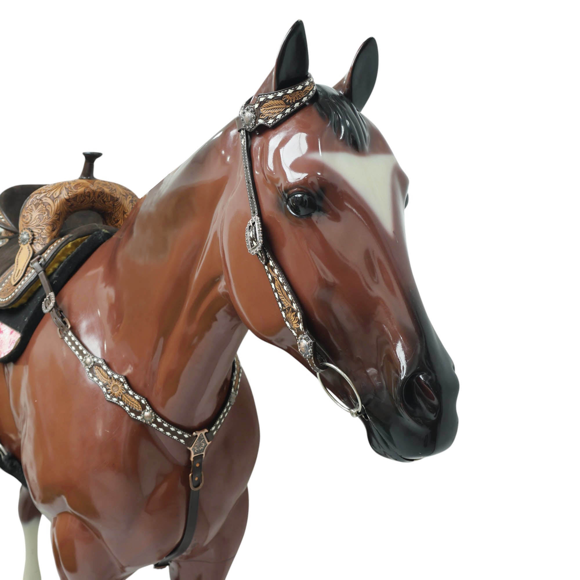 MOUSM Western Horse Headstall – Handcrafted from Argentine Cow Leather Featuring Sunflower Hand Tooling, Buck Stitching, Congress Concho, and All Antique Copper Hardware