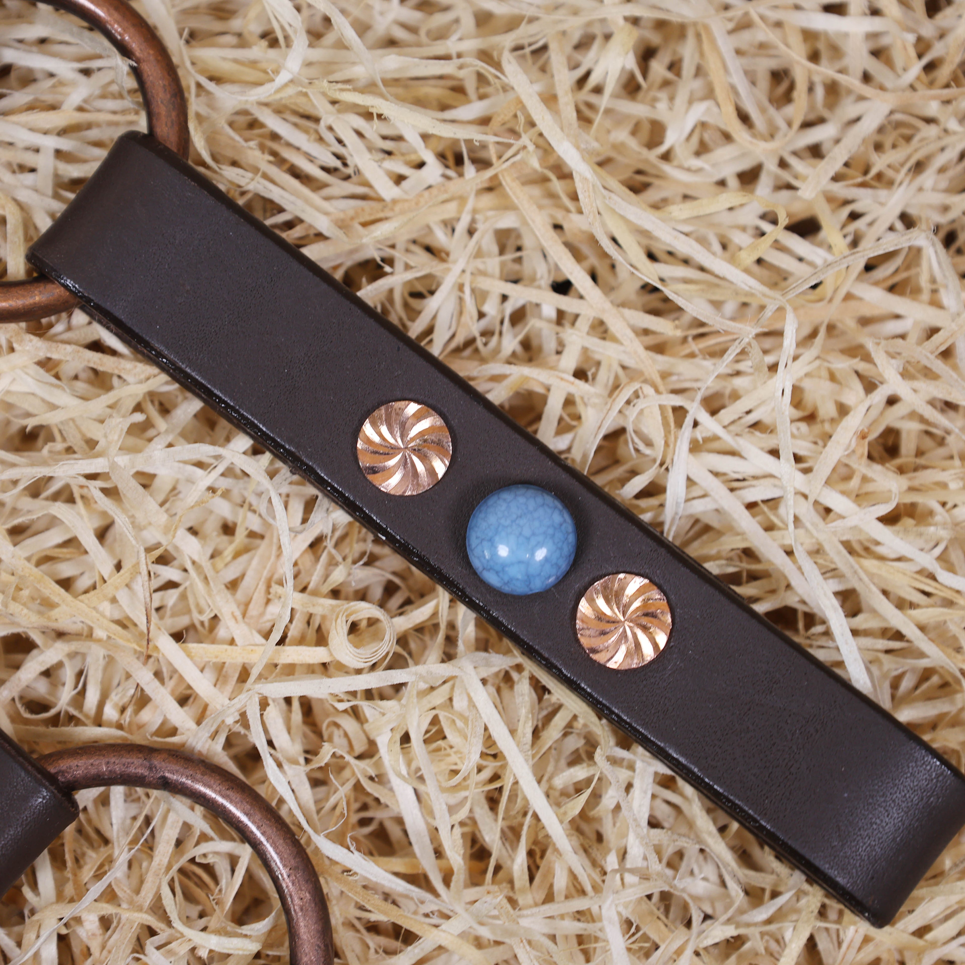 MOUSM Headstall & Breast Collar Set – Made from Genuine Argentina Leather Featuring Copper Rings, Connecting Leather Straps with Copper-Tone Rivets, and Decorative Turquoise Stones, All Antique Copper Hardware Finish