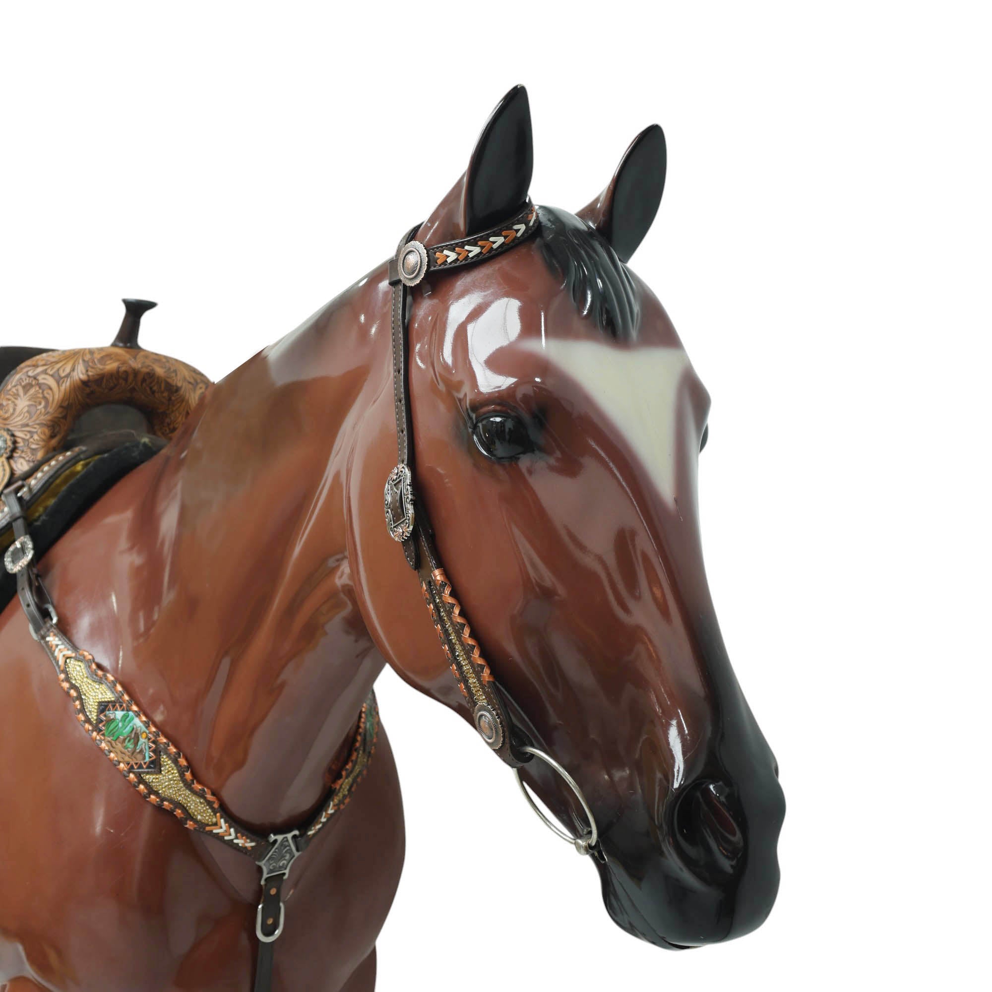 MOUSM Argentina Cow Leather Western Horse Tack Set – Featuring Desert Carving, Copper Rawhide Crisscross Braiding Along the Edges and Topaz Stones on Both Headstall and Breast Collar, Copper Engraved Flower Rope-Edge Conchos