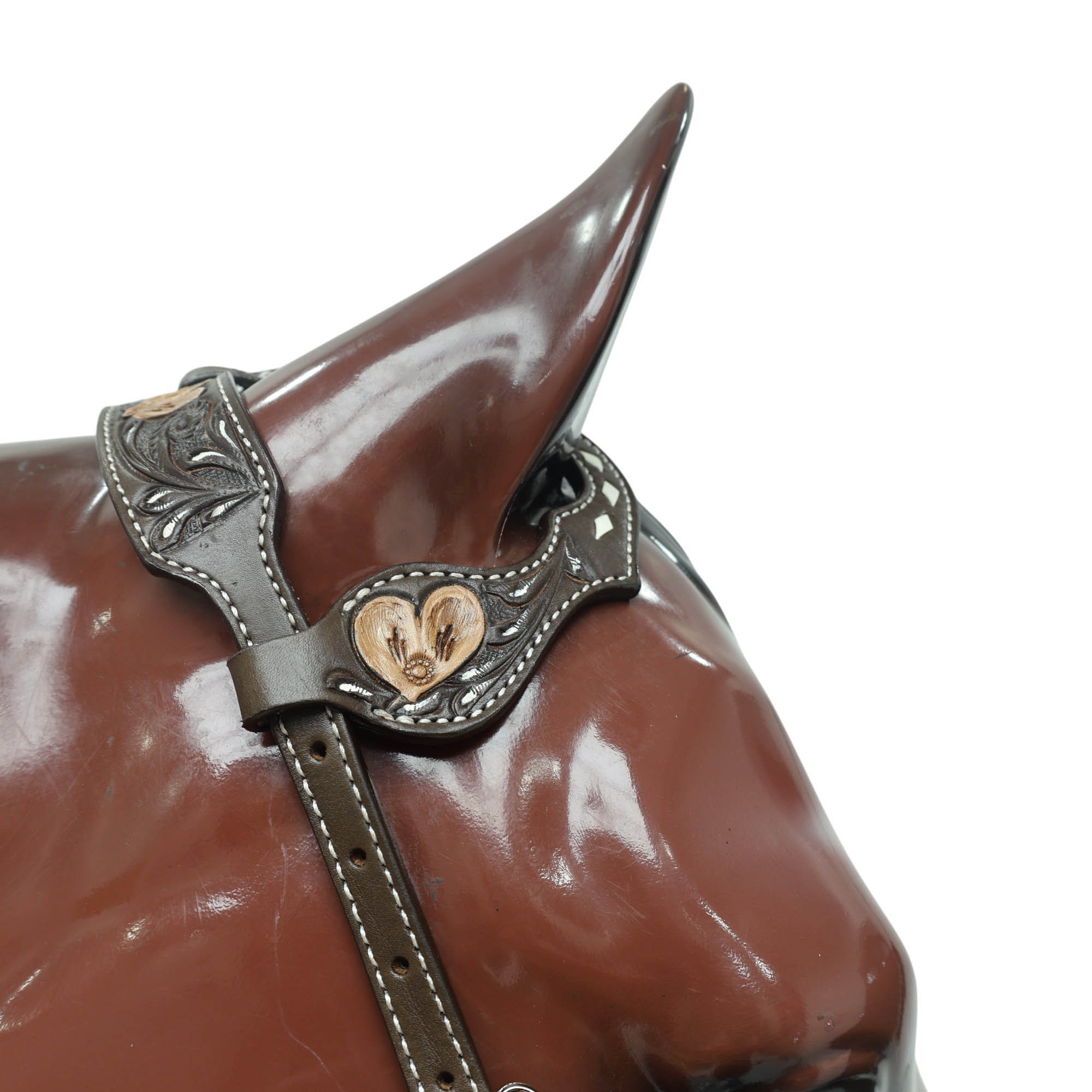 MOUSM Western Headstall and Breast Collar - Made with Argentina Cow Leather Decorated with Flower Hand Tooled Design with Brown Fringe, All Antique Copper Hardware, Average Full-Size Horses