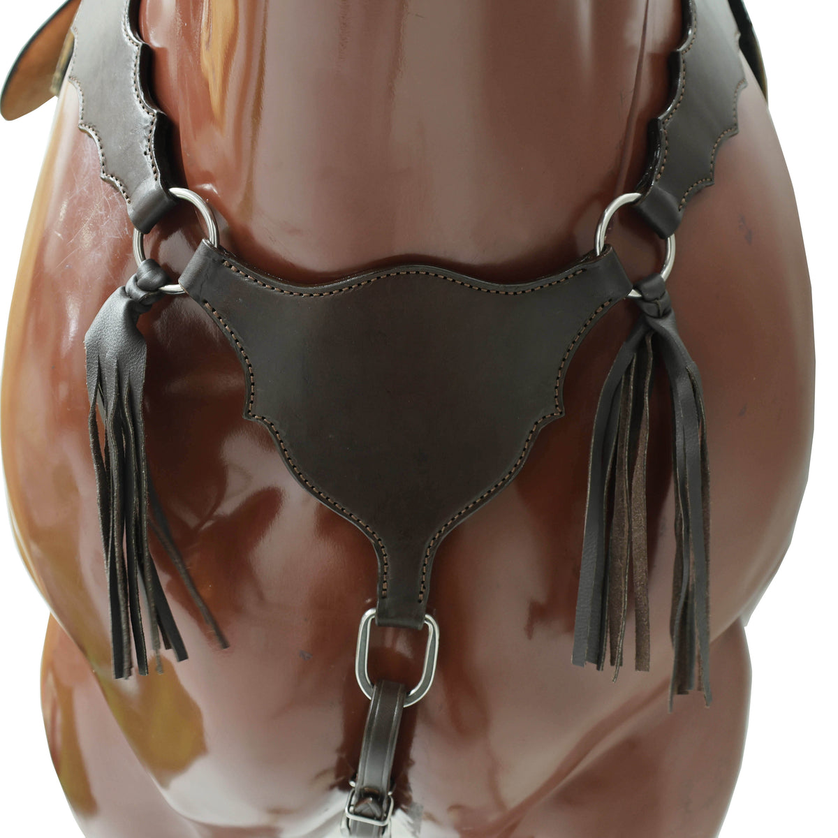 Smooth Brown Leather and Strings Two Ear Headstall Breast Collar