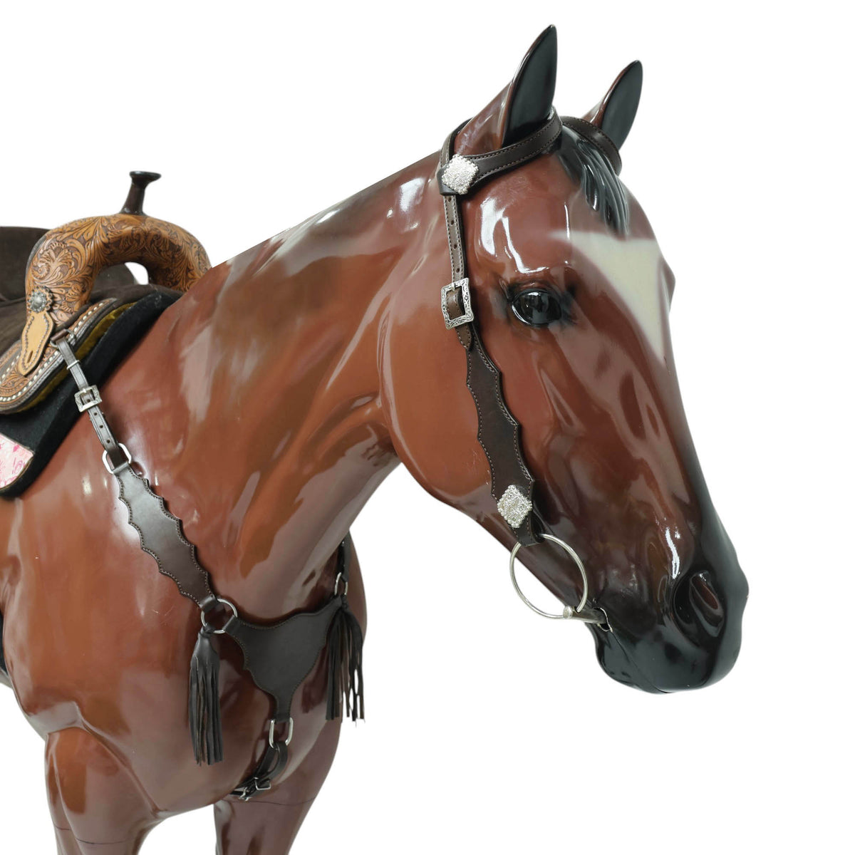 Smooth Brown Leather and Strings Two Ear Headstall Breast Collar