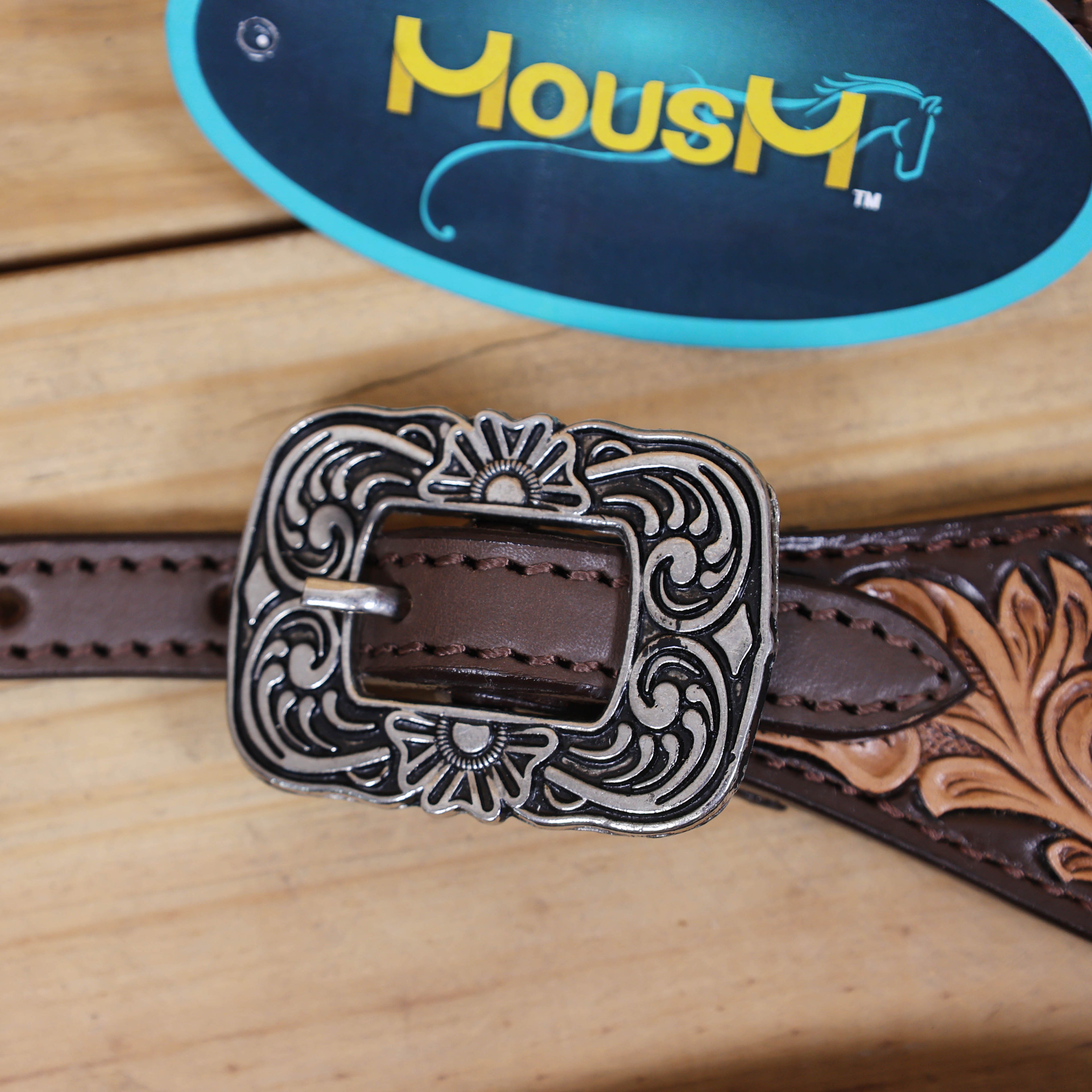 Western Headstall and Breast Collar Set, Decorated with Floral Carving and Slot Concho with Burgundy Leashes, Two-Tone Leather with Rough Out MOUSM