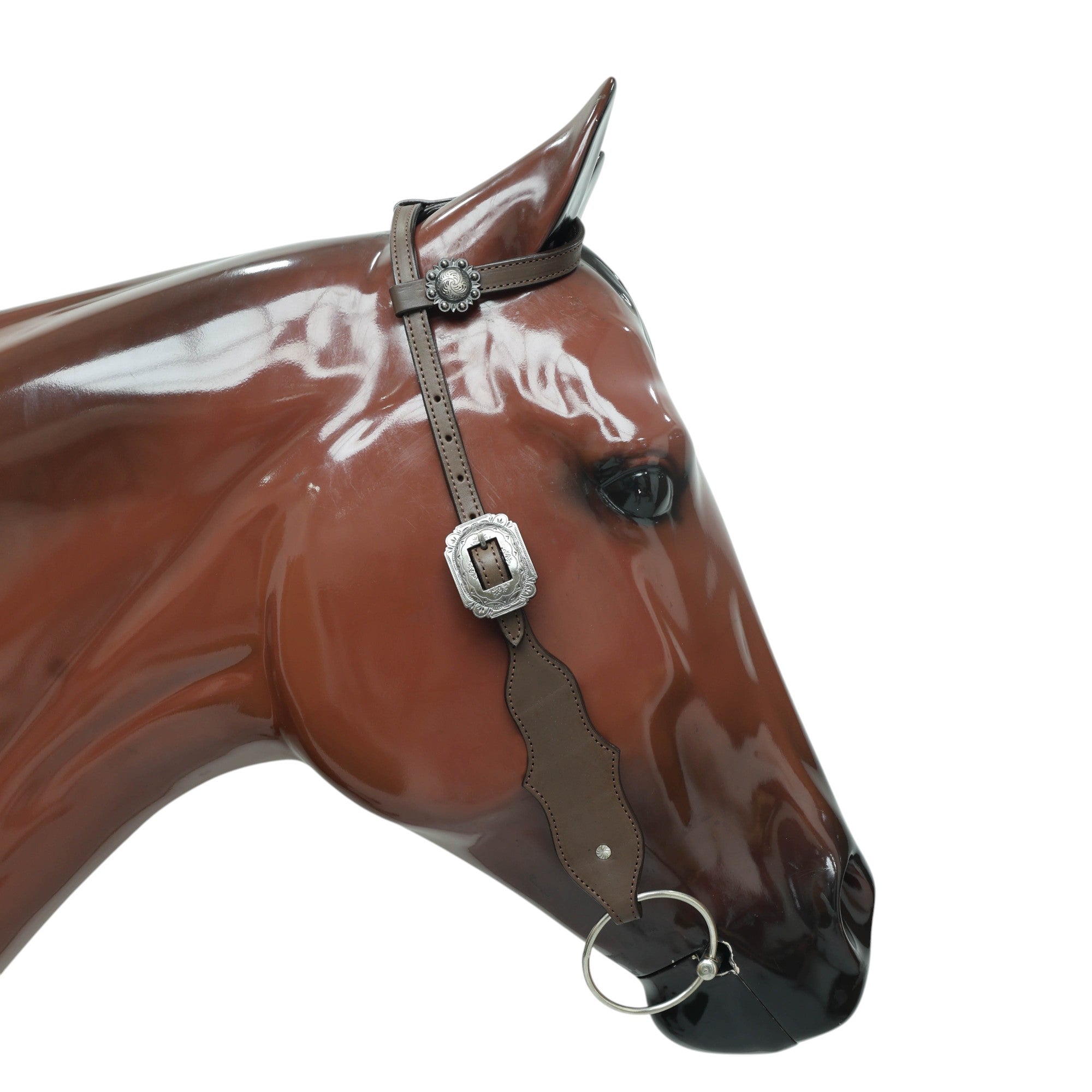 Western Headstall and Breast Collar Set, Smart Plain Brown Leather with Antique Nickel Hardware MOUSM