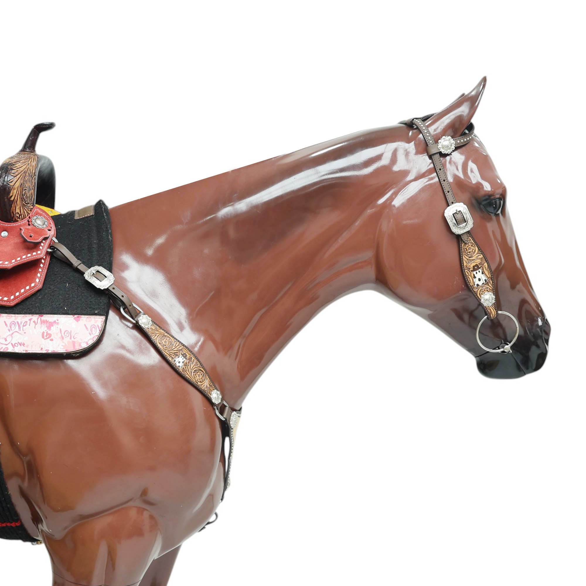 Western Headstall and Breast Collar Set Halloween Ghost Engraving and Painted Gladiator Style Breast Collar with Silver Studs MOUSM