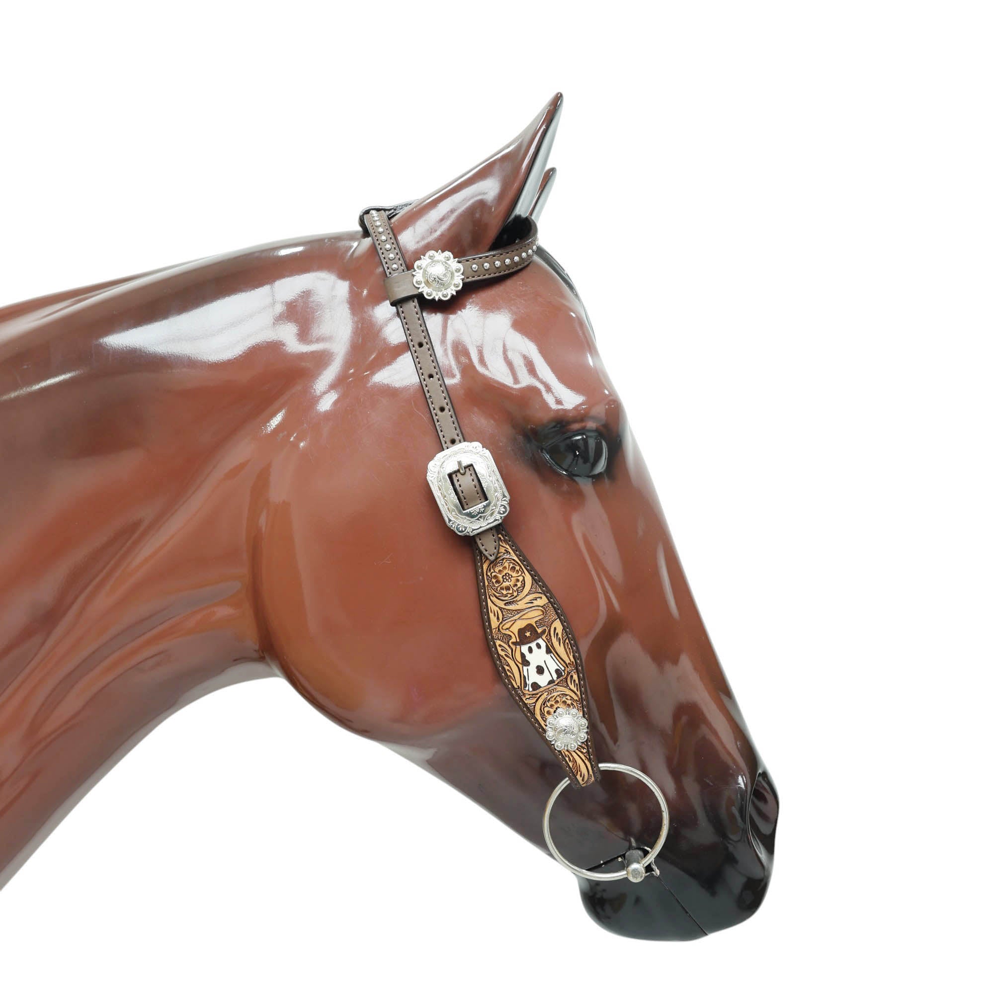 Western Headstall and Breast Collar Set Halloween Ghost Engraving and Painted Gladiator Style Breast Collar with Silver Studs MOUSM