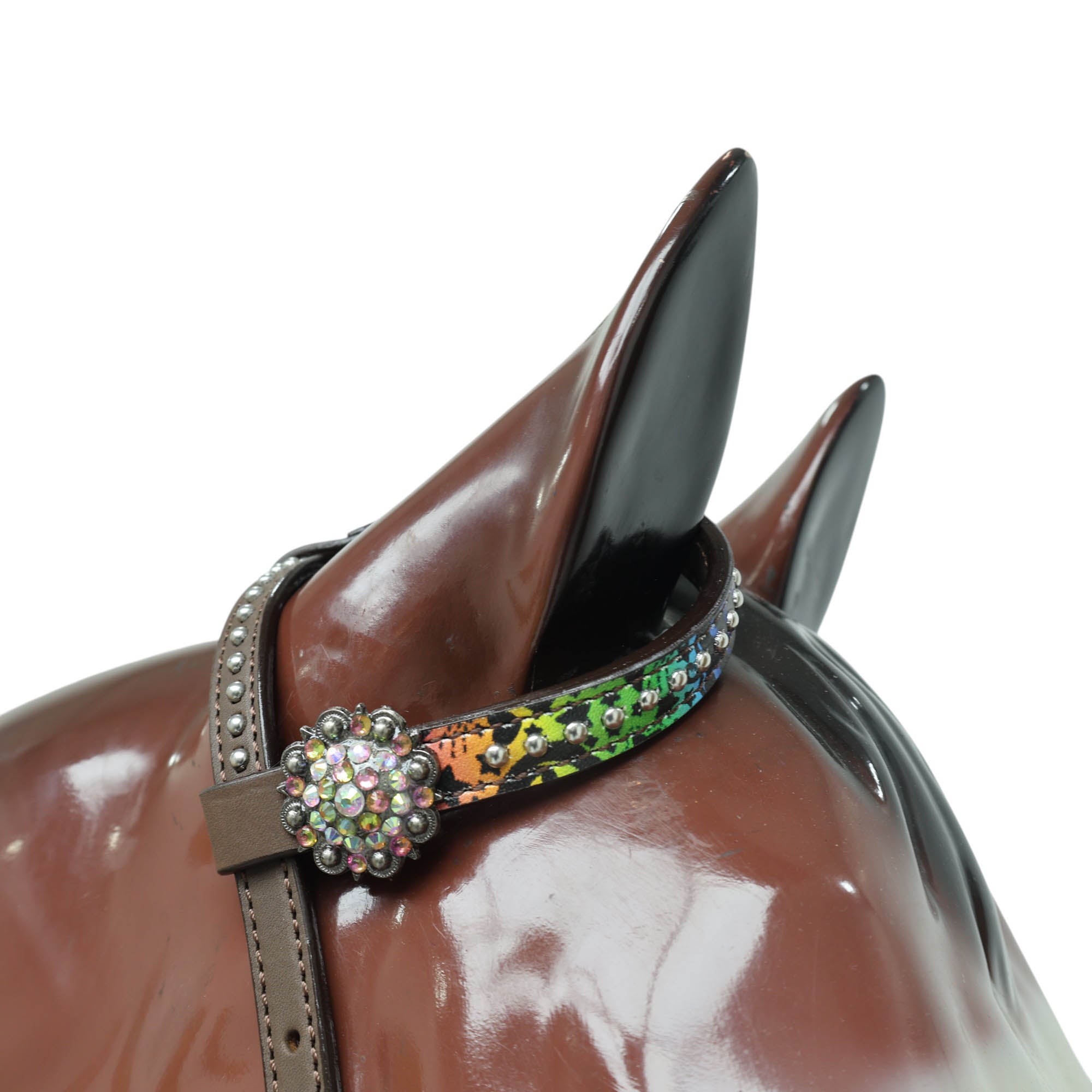 Western Halloween Headstall and Breast Collar Set Rainbow Style Halloween Print with Rhinestone Berry Conchos MOUSM